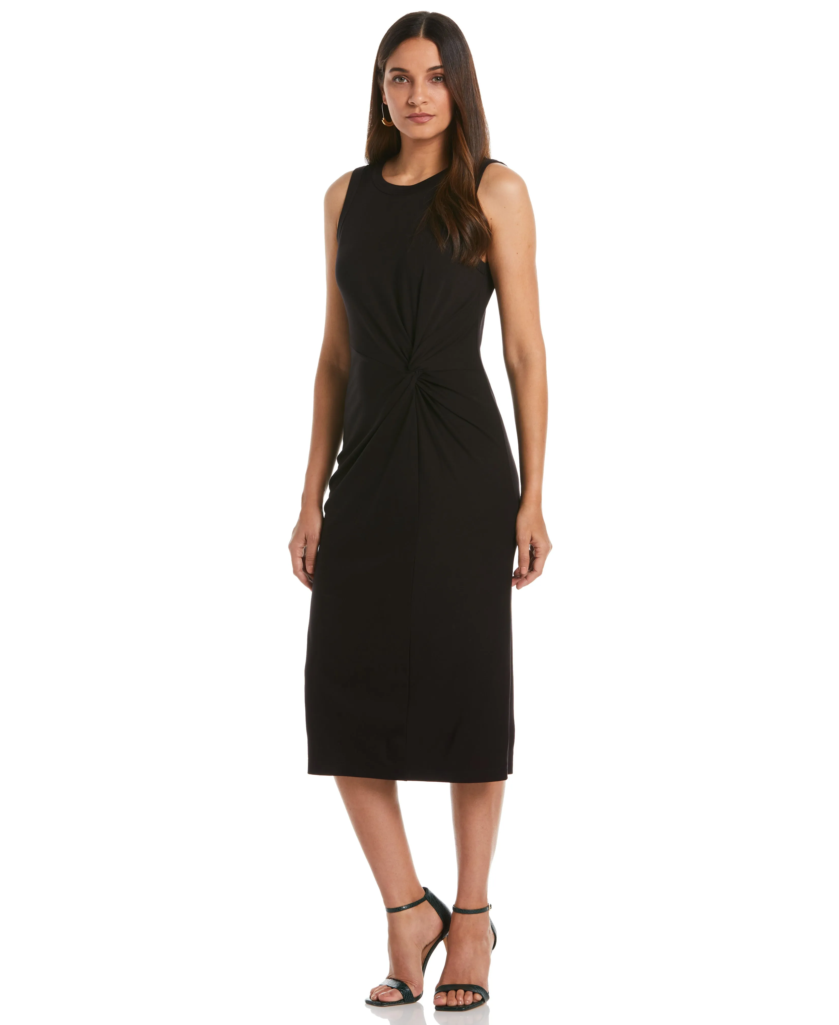 Ponte Knit Twist Front Midi Dress Pose Sweet