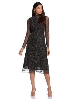 Mock Neck Mesh Midi Dress Texture Feel