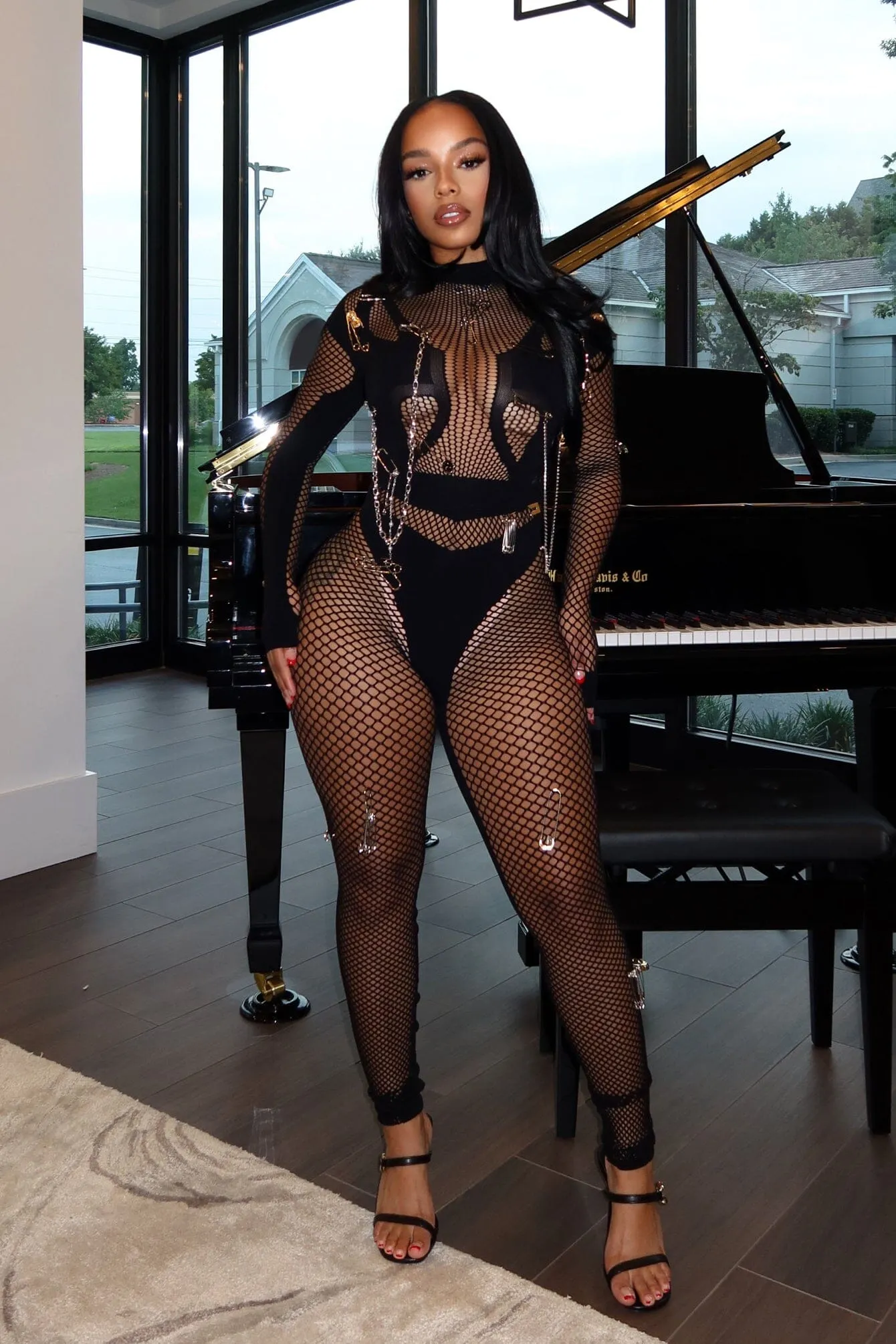 Eleanor Seamless Long Sleeve Fishnet Jumpsuit Sophisticated Look