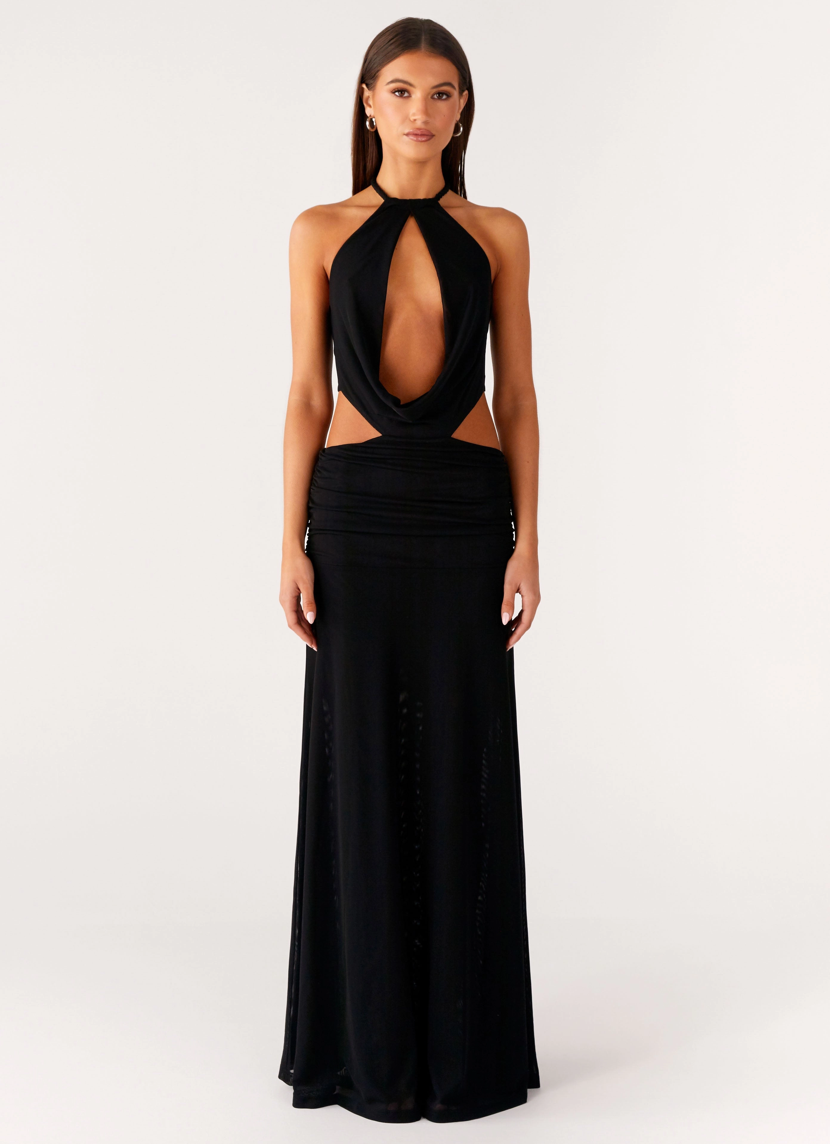 Airy Drape Effortless Mood Only Love Maxi Dress - Black