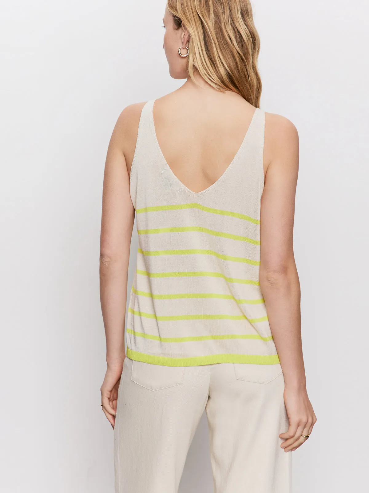 V-Neck Knitwear Tank Muslin Desert Lime Stripe Breathable back panel