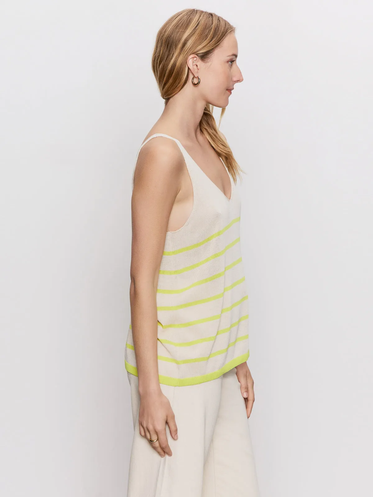 SlipResistant V-Neck Knitwear Tank Muslin Desert Lime Stripe