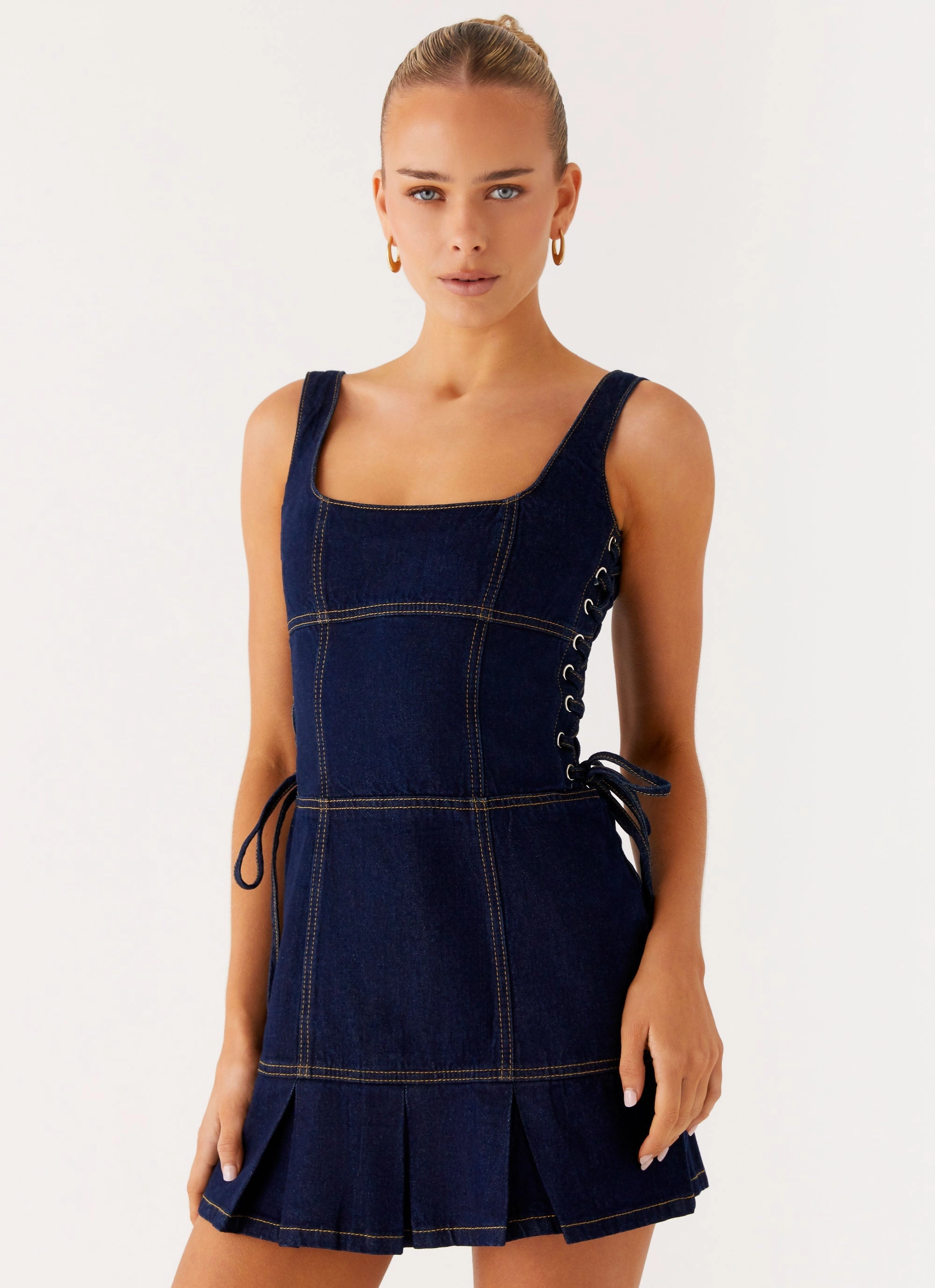 Preston Mini Dress - Indigo Laser cut Water Repellent