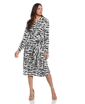 Geometric-pattern Structured Fit Printed Crepe Tie Front Midi Dress