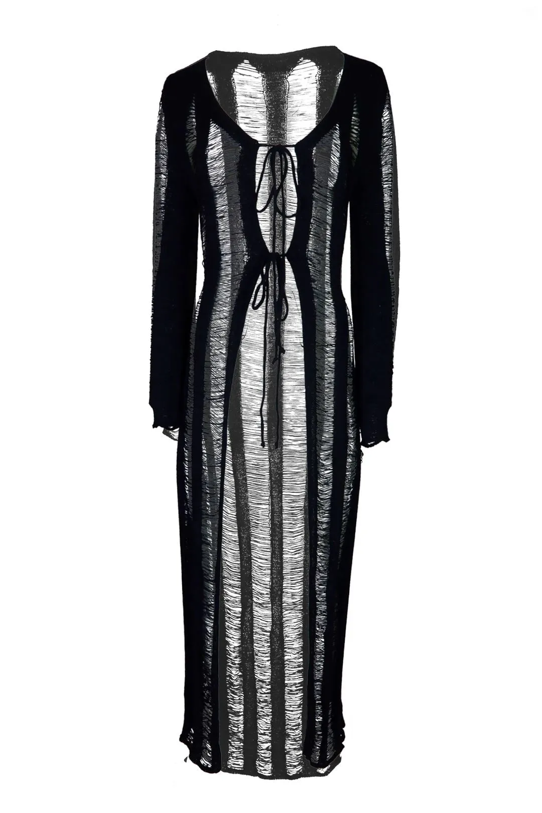 Delicate Tone Clean Stitch Private Island Distressed Maxi Cardigan Cover Up