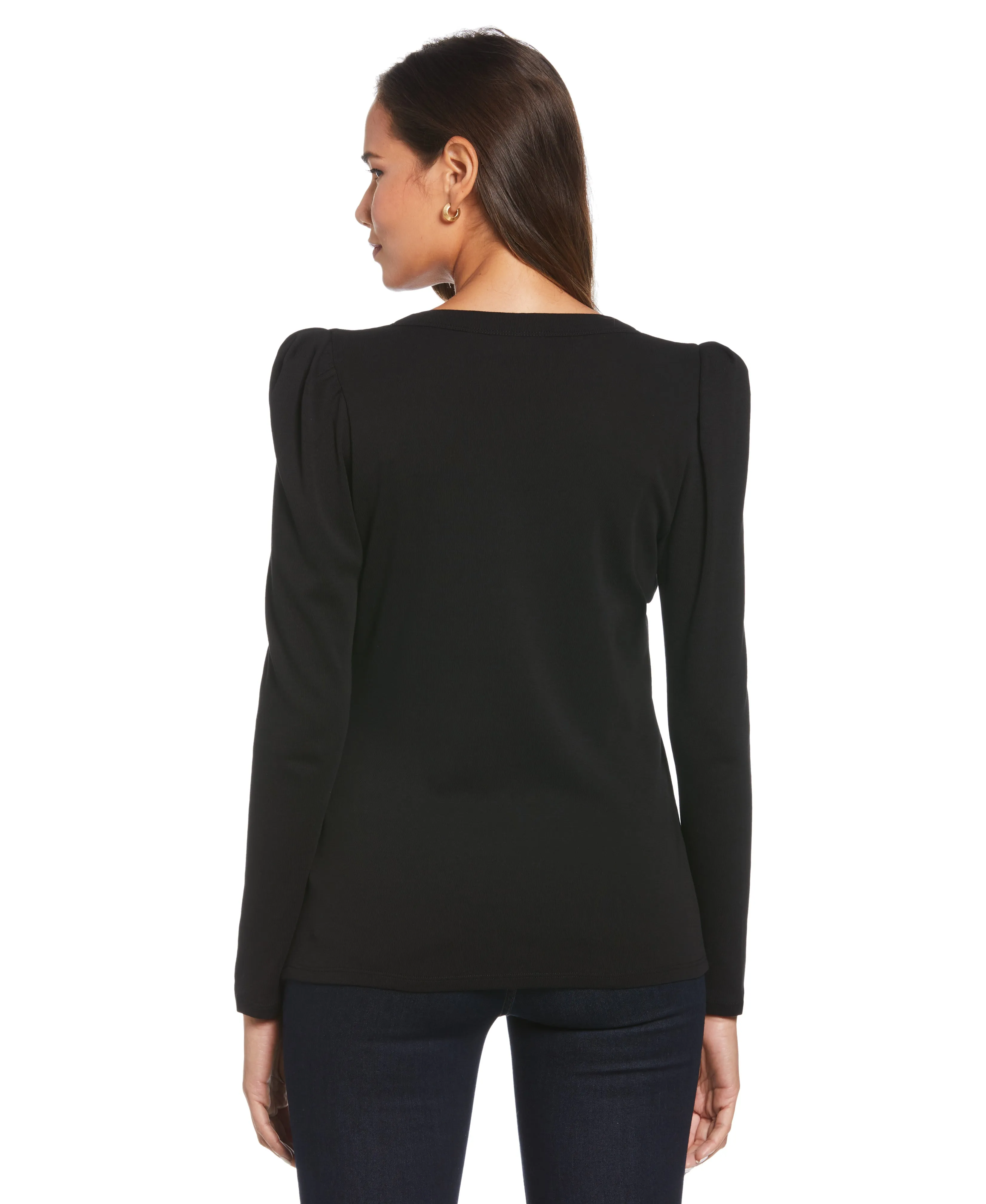 Puff Sleeve Henley Top Comfortable Fabric Professional Cut