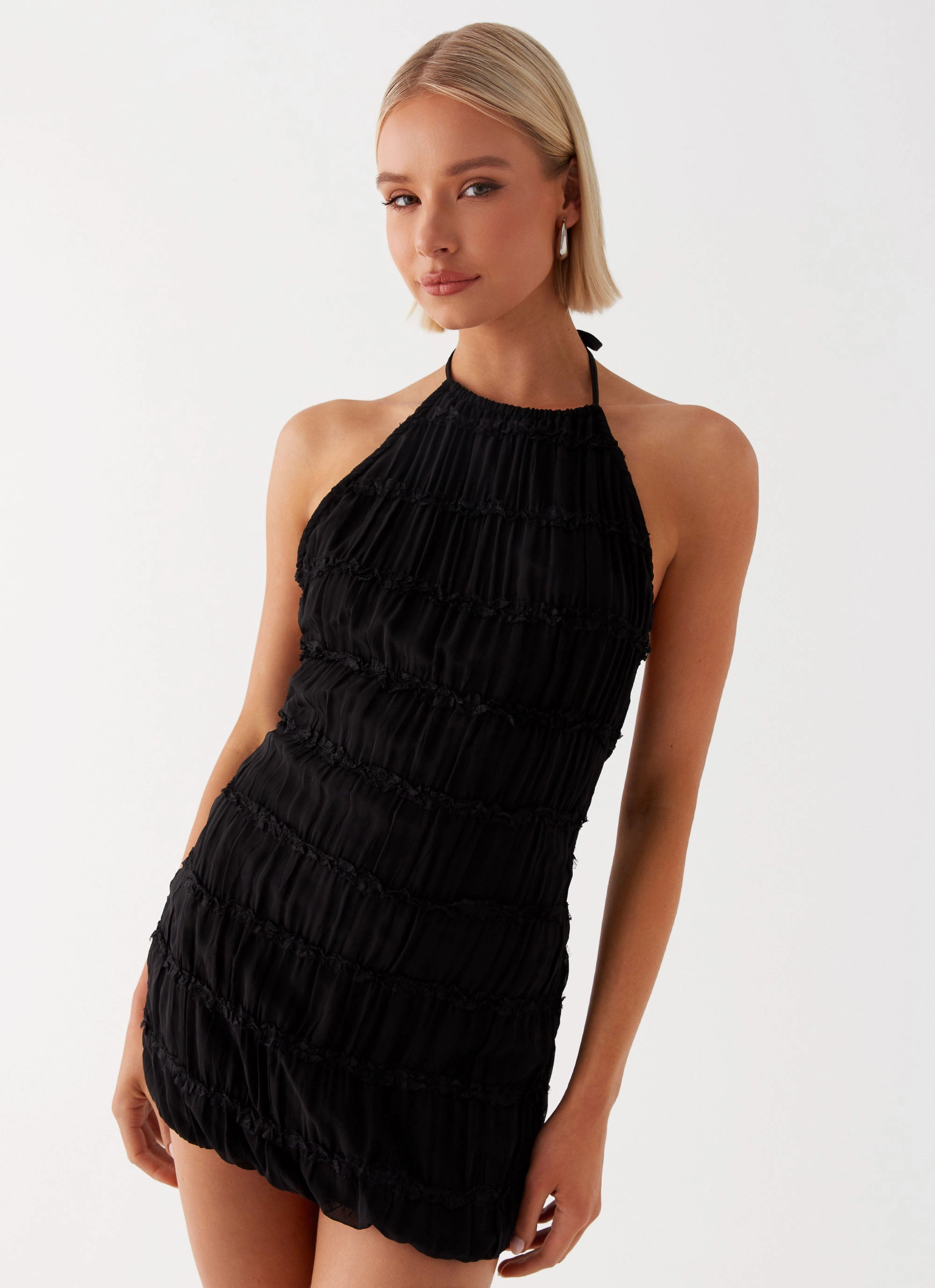 Stylish Vibe Comfort Waistline Aullie Mini Dress - Black