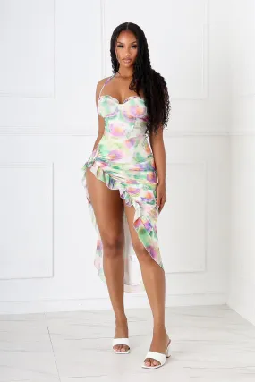 Casual Mode Pure Romance Mesh Ruffled Midi Dress