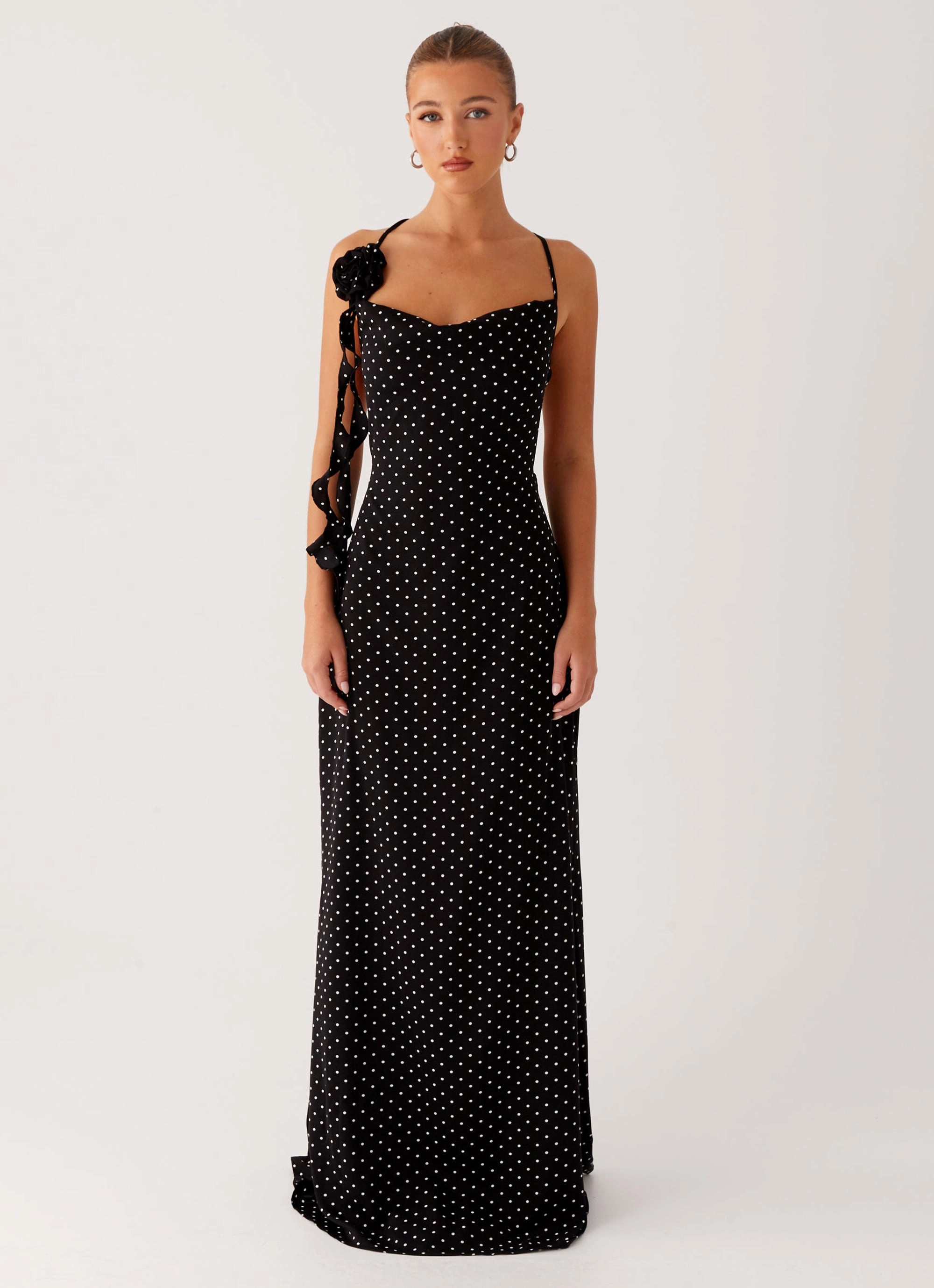 Winter-Season Purely Maxi Dress - Black Polka Dot