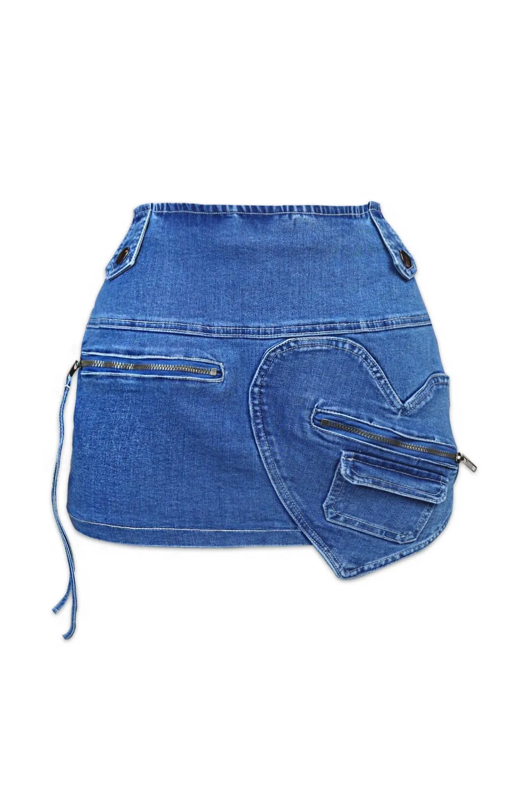 Ventilated Mesh Lining Queen of Hearts Mid Rise Denim Skirt