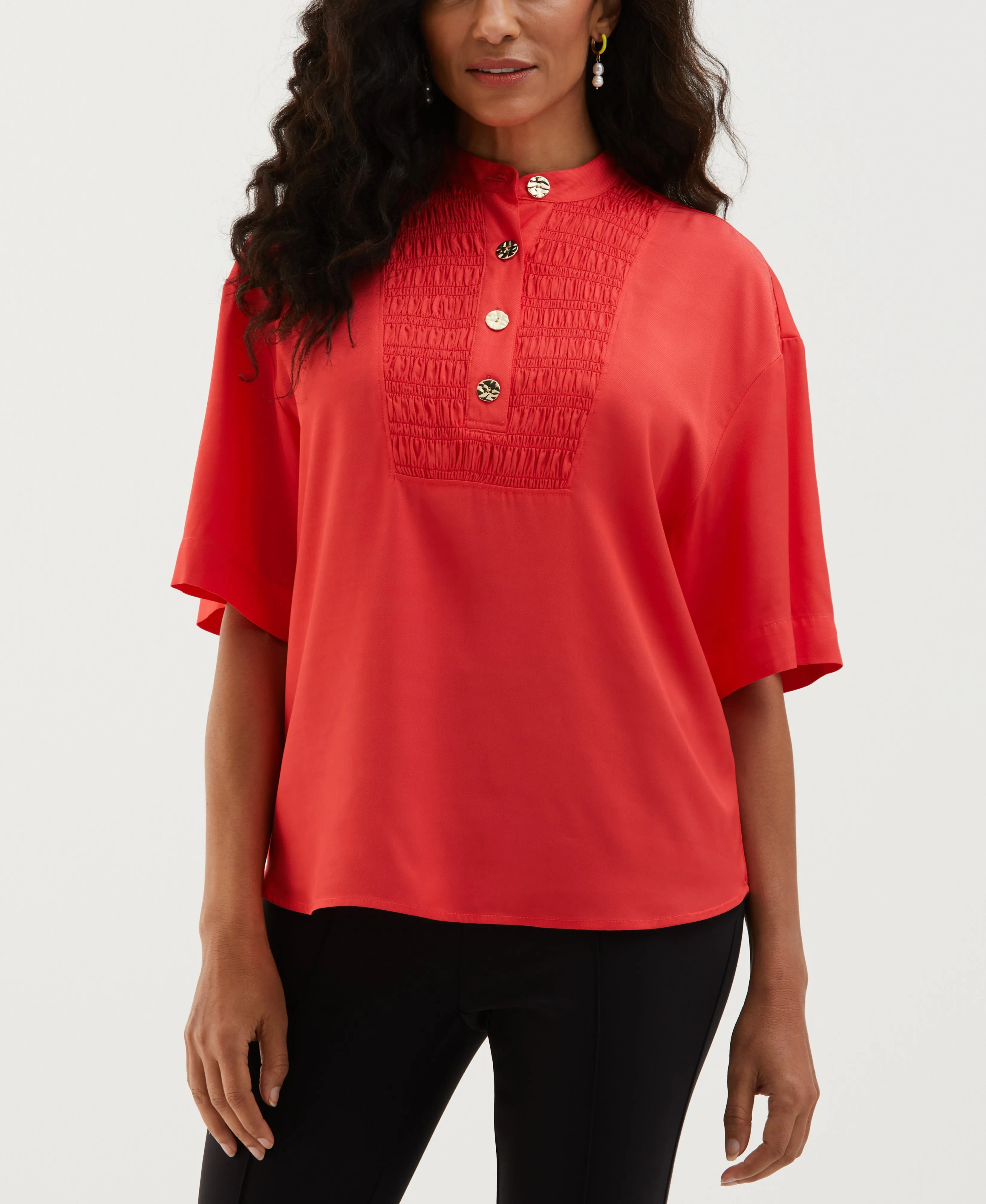 Smocked Banded Collar Top Antibacterial Adjustable Collar System