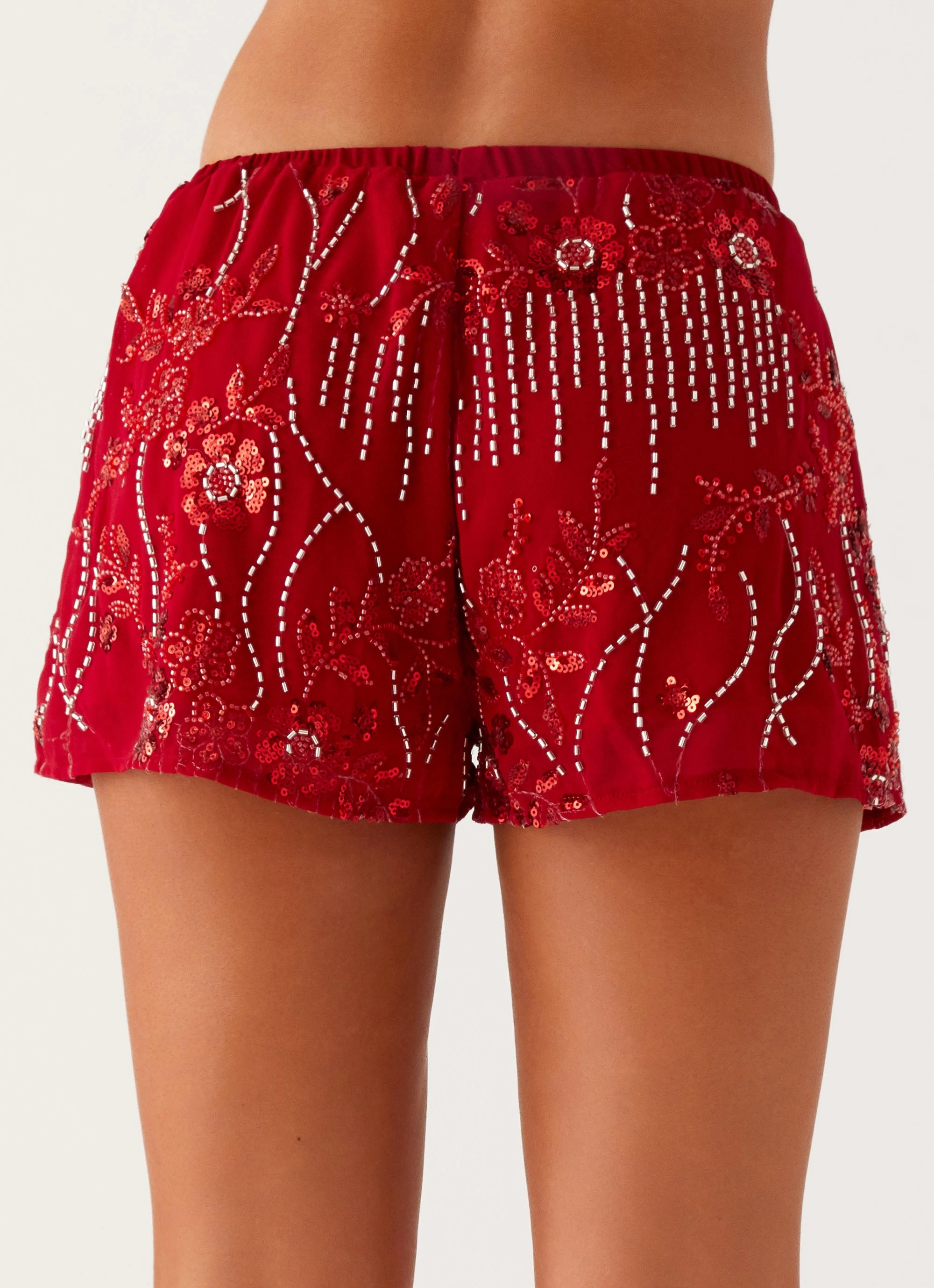 Mercer Sequin Mini Shorts - Red Light Reflective Details