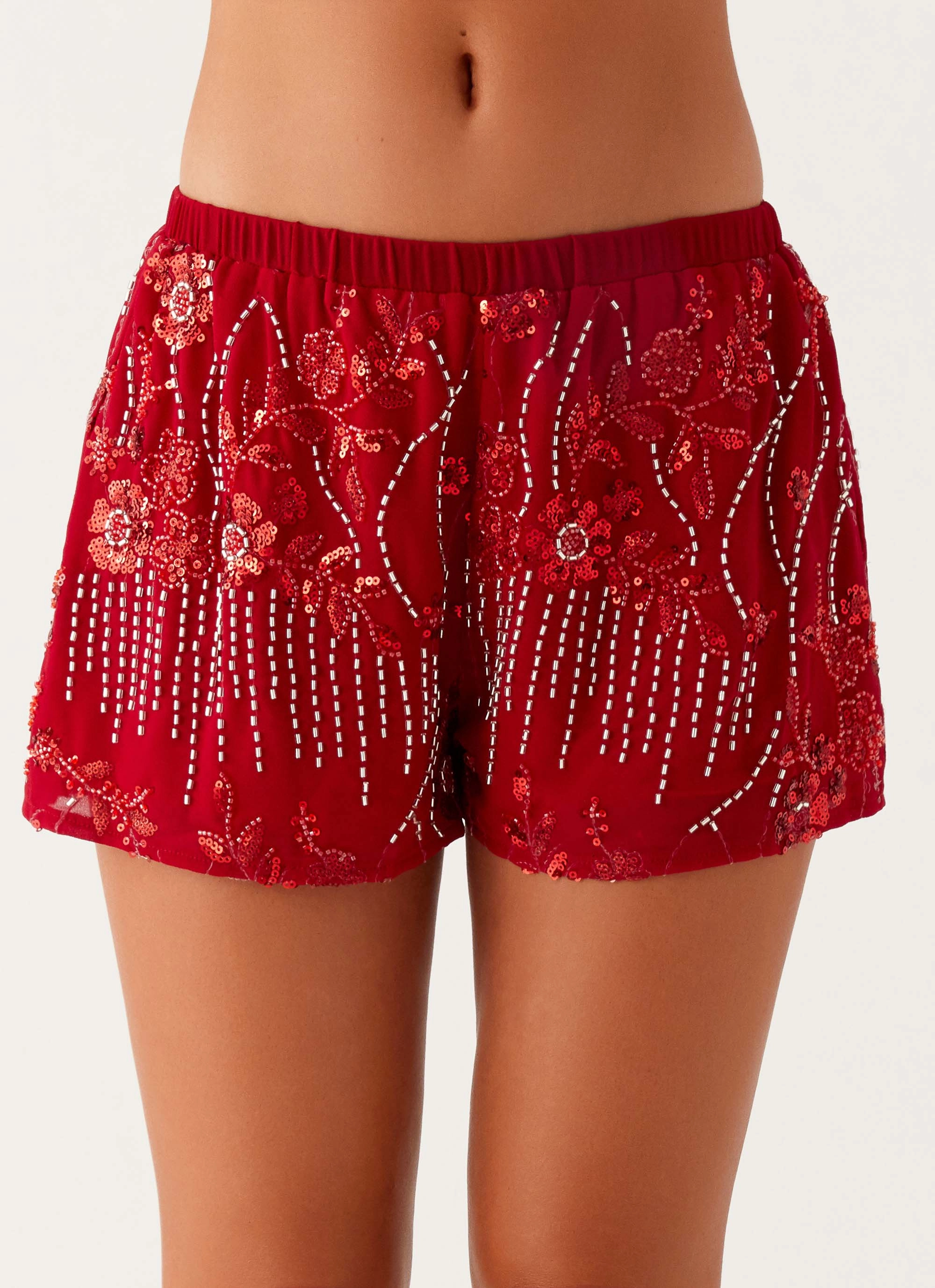 Mercer Sequin Mini Shorts - Red Chic Style