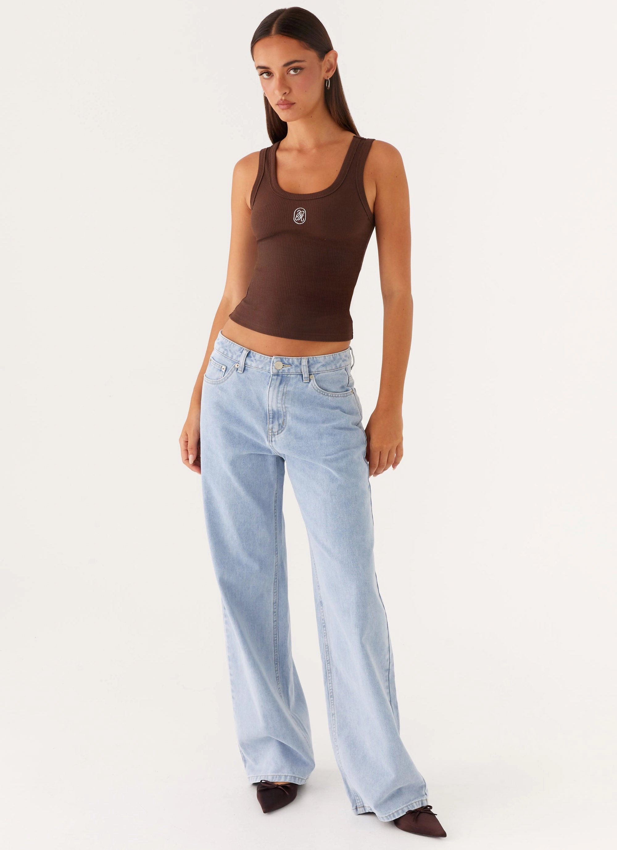 Signature Tank Top - Chocolate WeightedHem Layered Collar Design