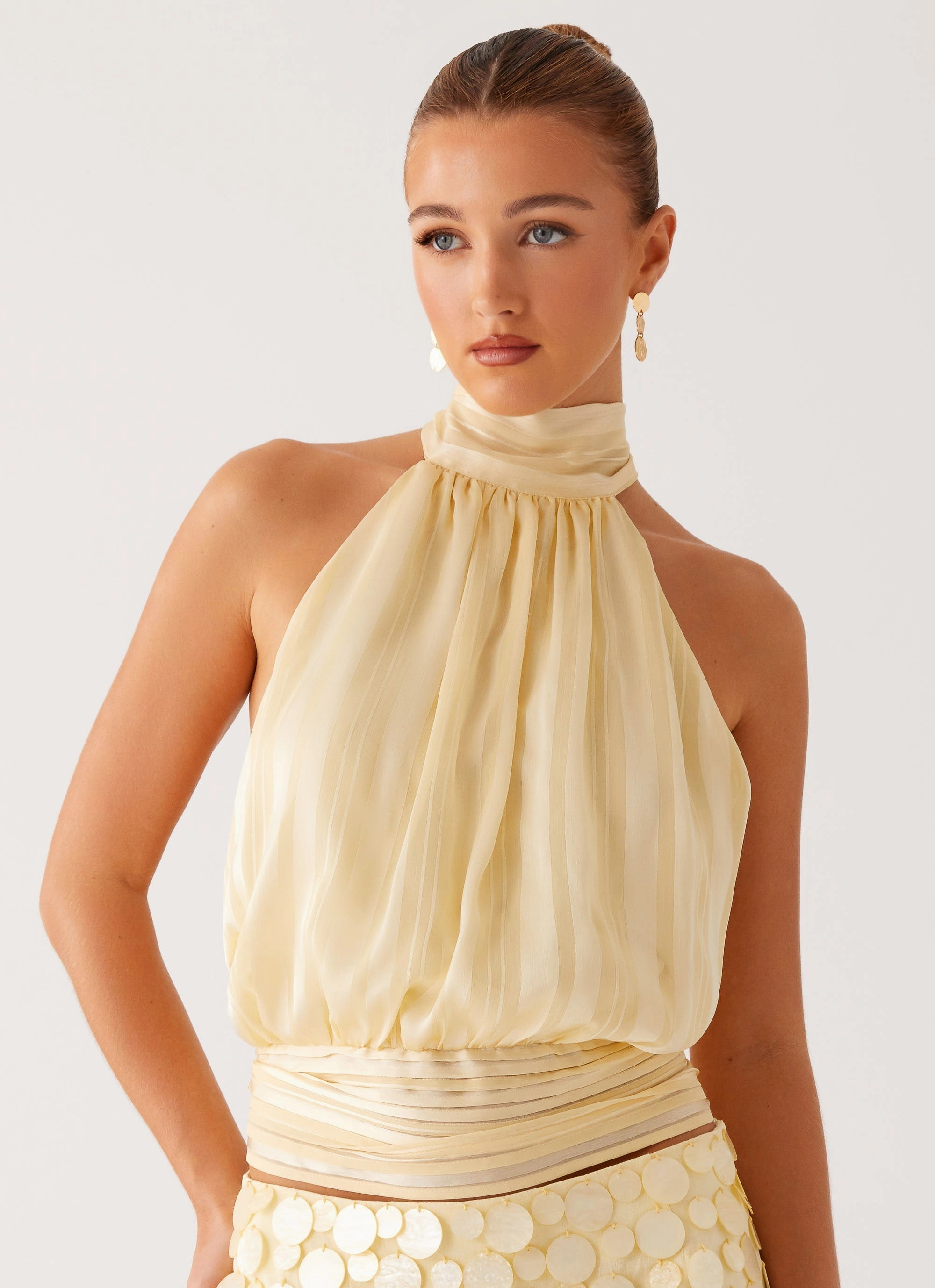 Willow Chiffon Top - Yellow Anti Static Cloth Blend