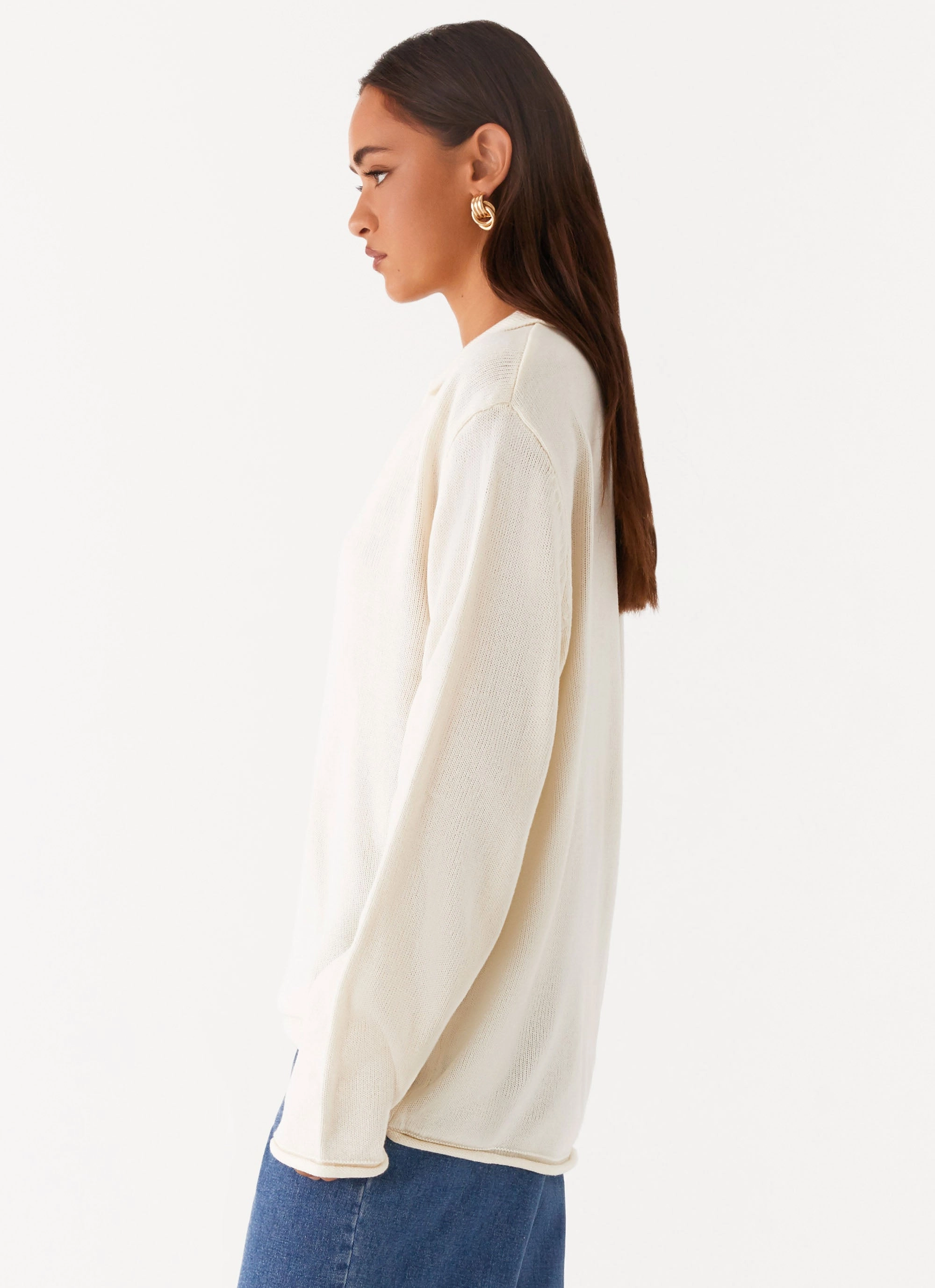 Fade Resistant Dye Method Sleek Outer Deena Knit Sweater - White