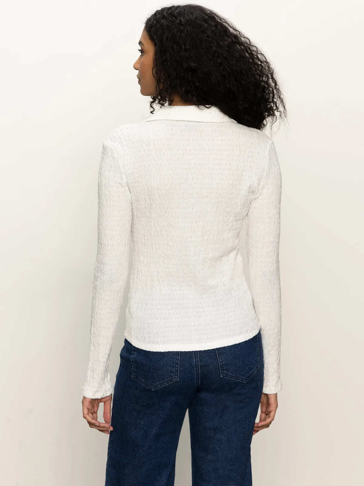 Long Sleeve Textured Top Chalk Garment Washed Softness
