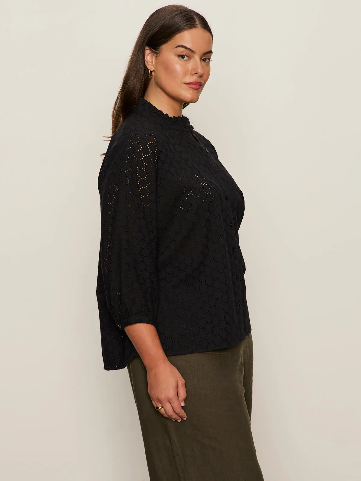 BreathableBackVents Petal Drop Blouse Black Extended Sizing