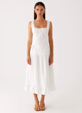 Quinn Midi Dress - White Fall Comfort Casual and Smart