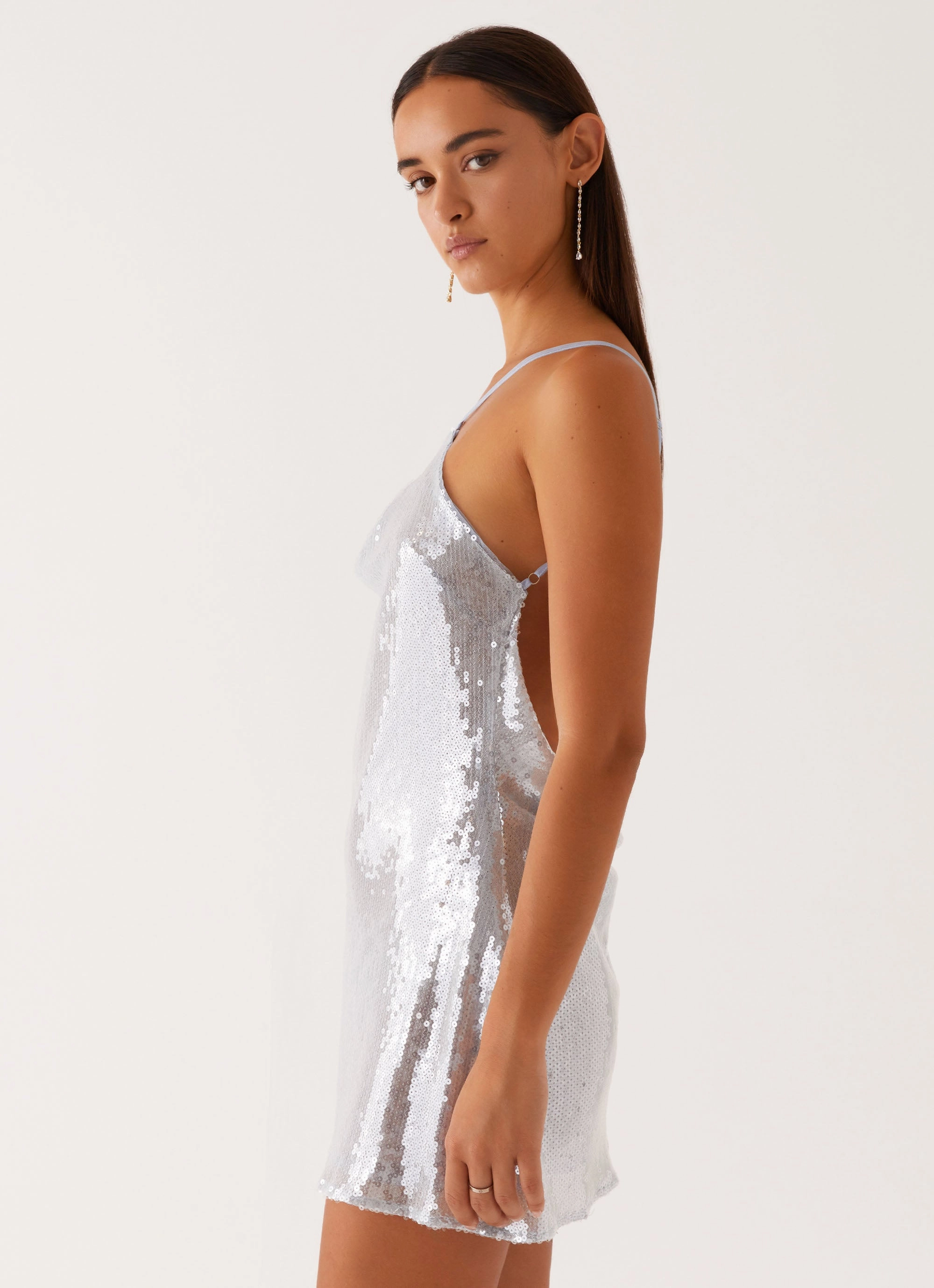 Radiant Energy Cowl Back Mini Dress - Blue Future Fashion