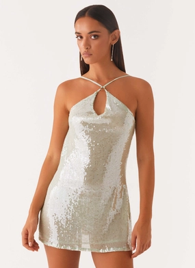 Chill Vibes Empire Waist Radiant Energy Cowl Back Mini Dress - Mint