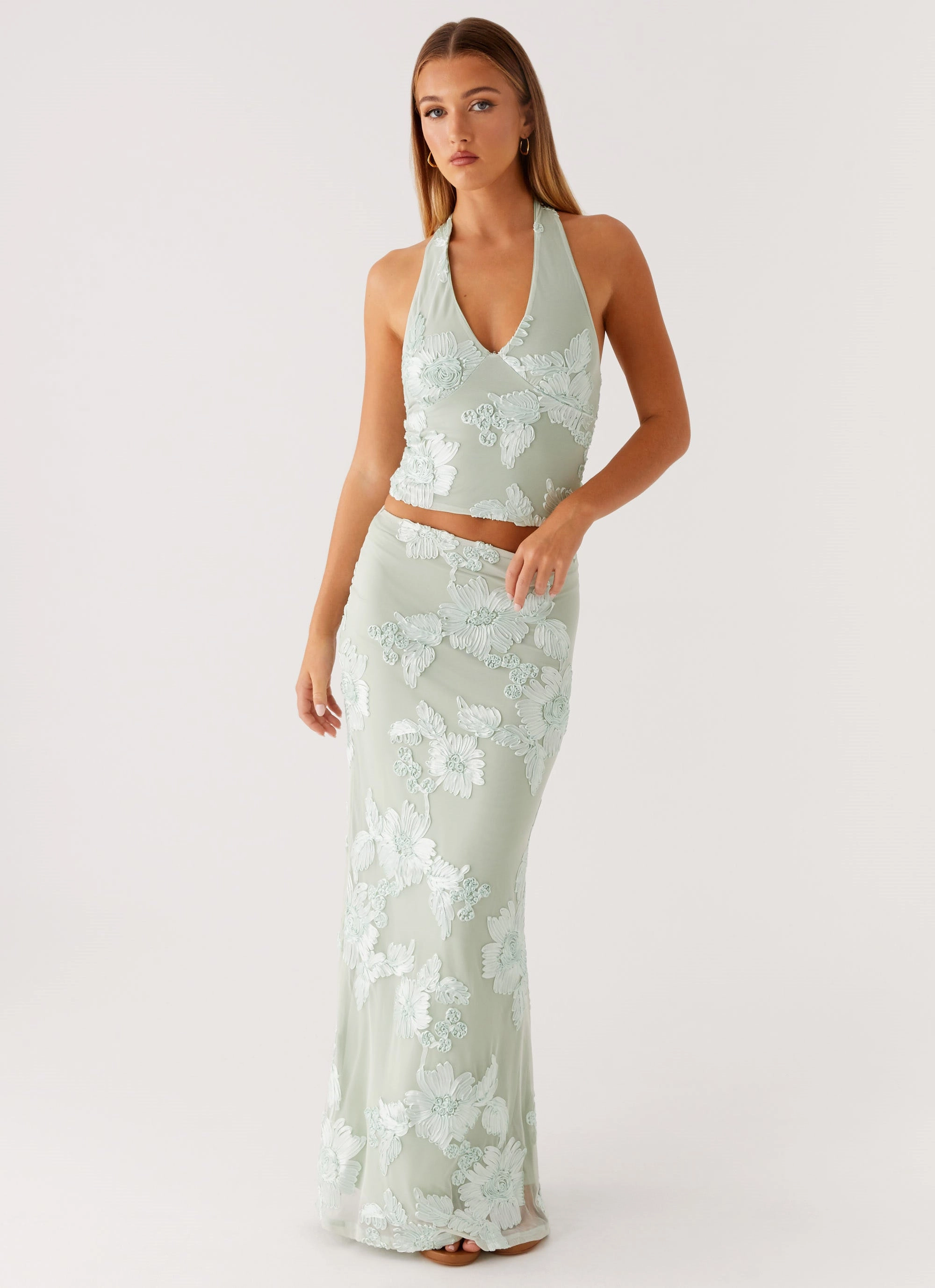 Radiate Maxi Skirt - Sage Leather Look