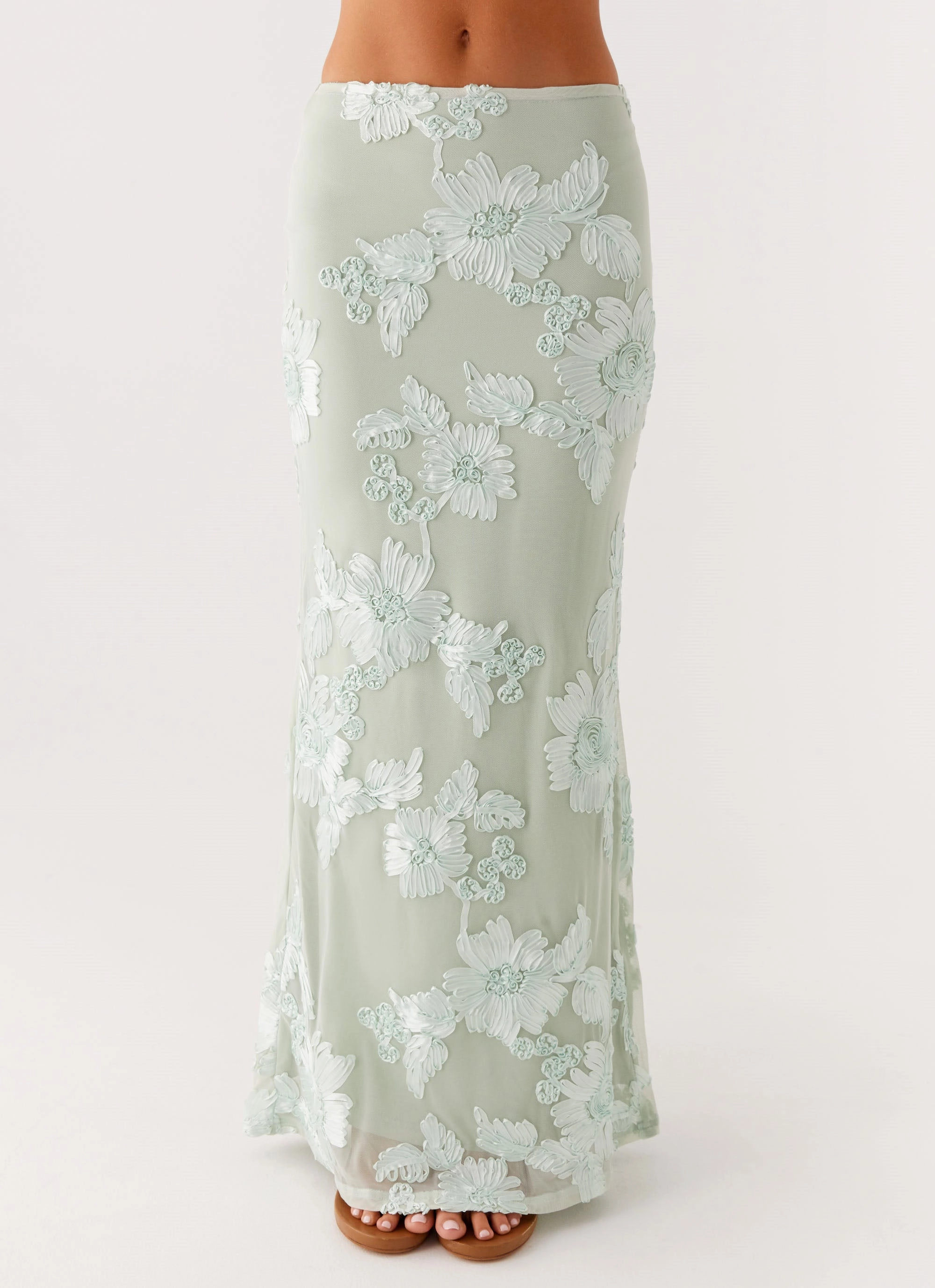 Hand Painted Light Touch Radiate Maxi Skirt - Sage