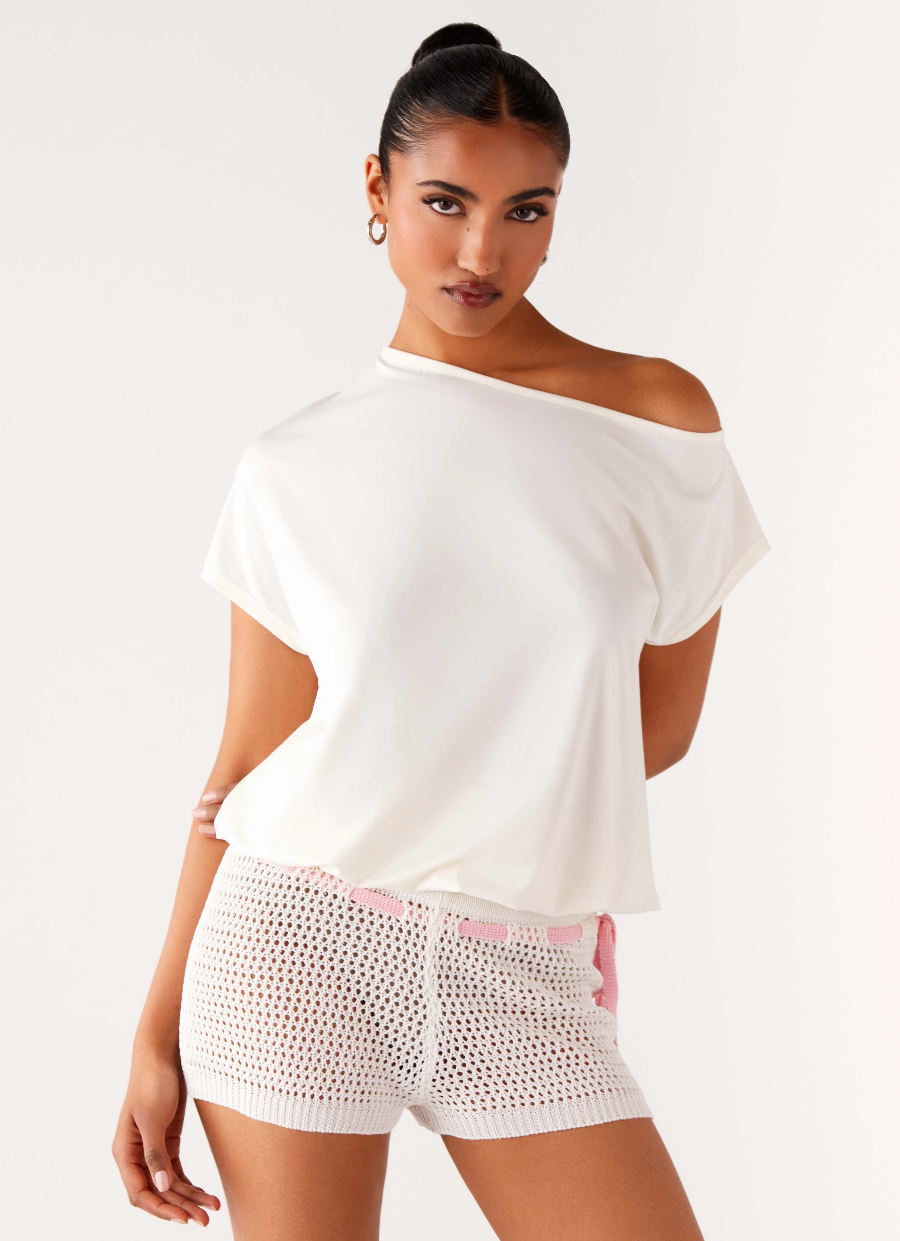 Raeni Off Shoulder Top - Ivory UltraFineMesh