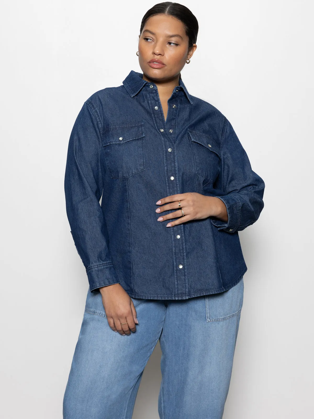 The Denim Western Shirt Blue Slate Extended Sizing Hidden Ventilation Zones Odor Resistant Technology