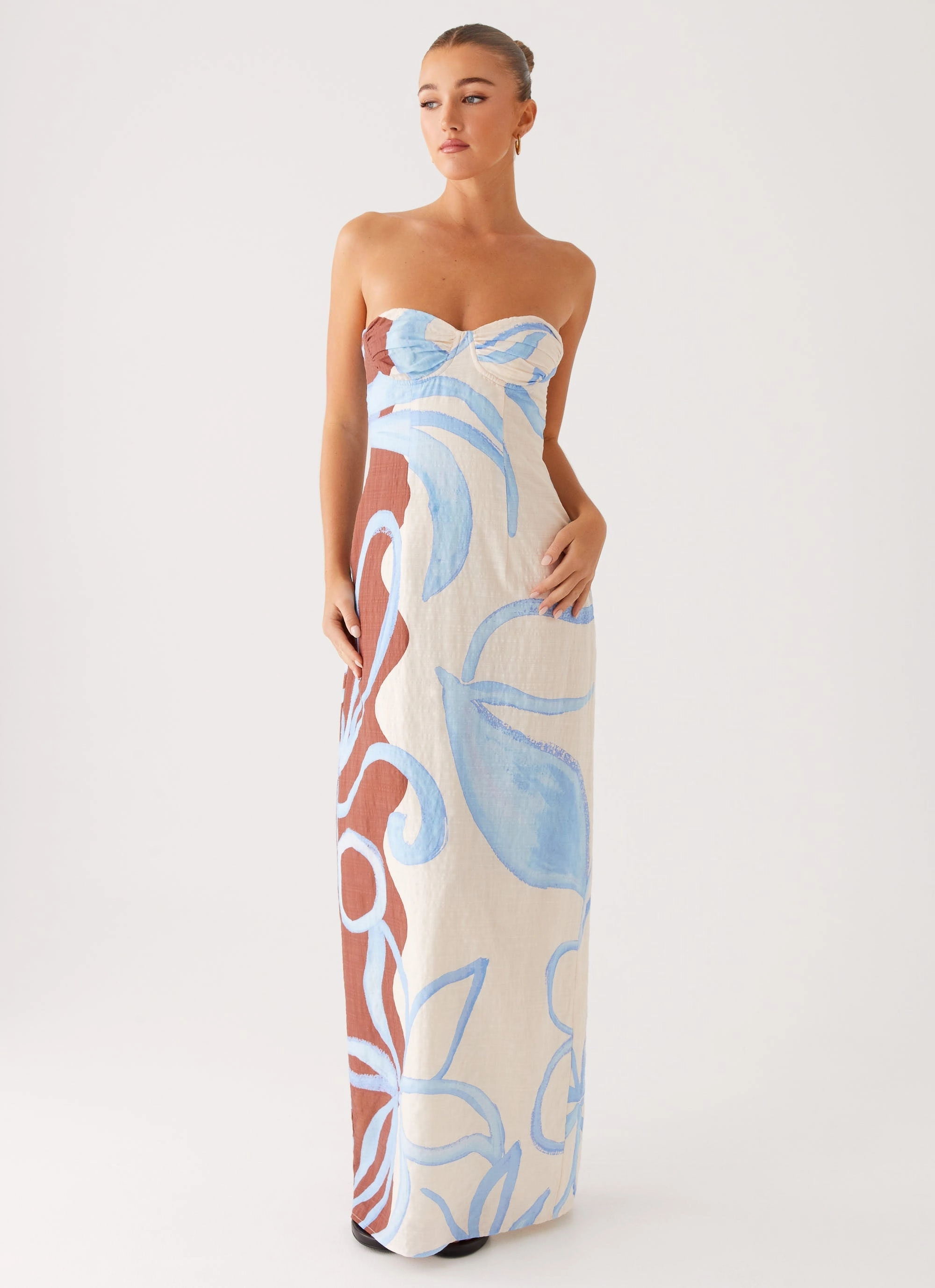 Minimal Aesthetic Brunch Fit Raiden Maxi Dress - Bloom Wave Print