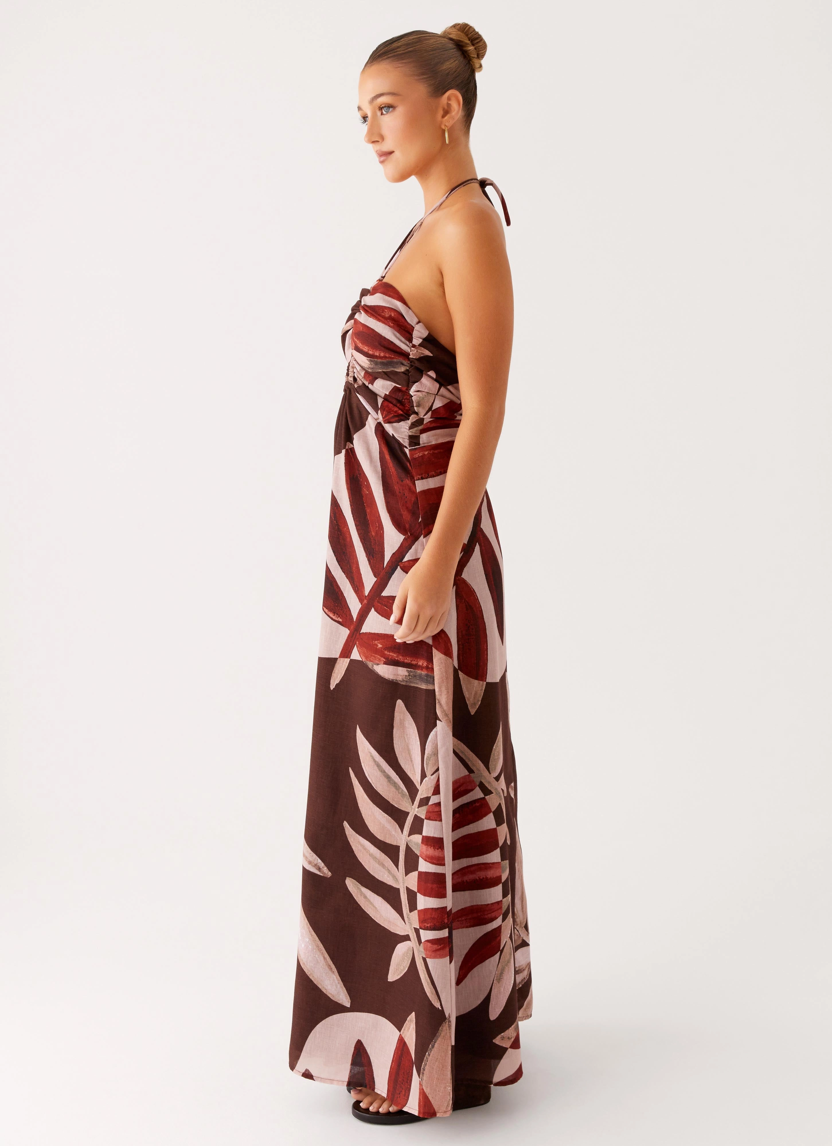 Ramona Linen Maxi Dress - Cinnamon Palm All Fit Style Luxury-Fabric