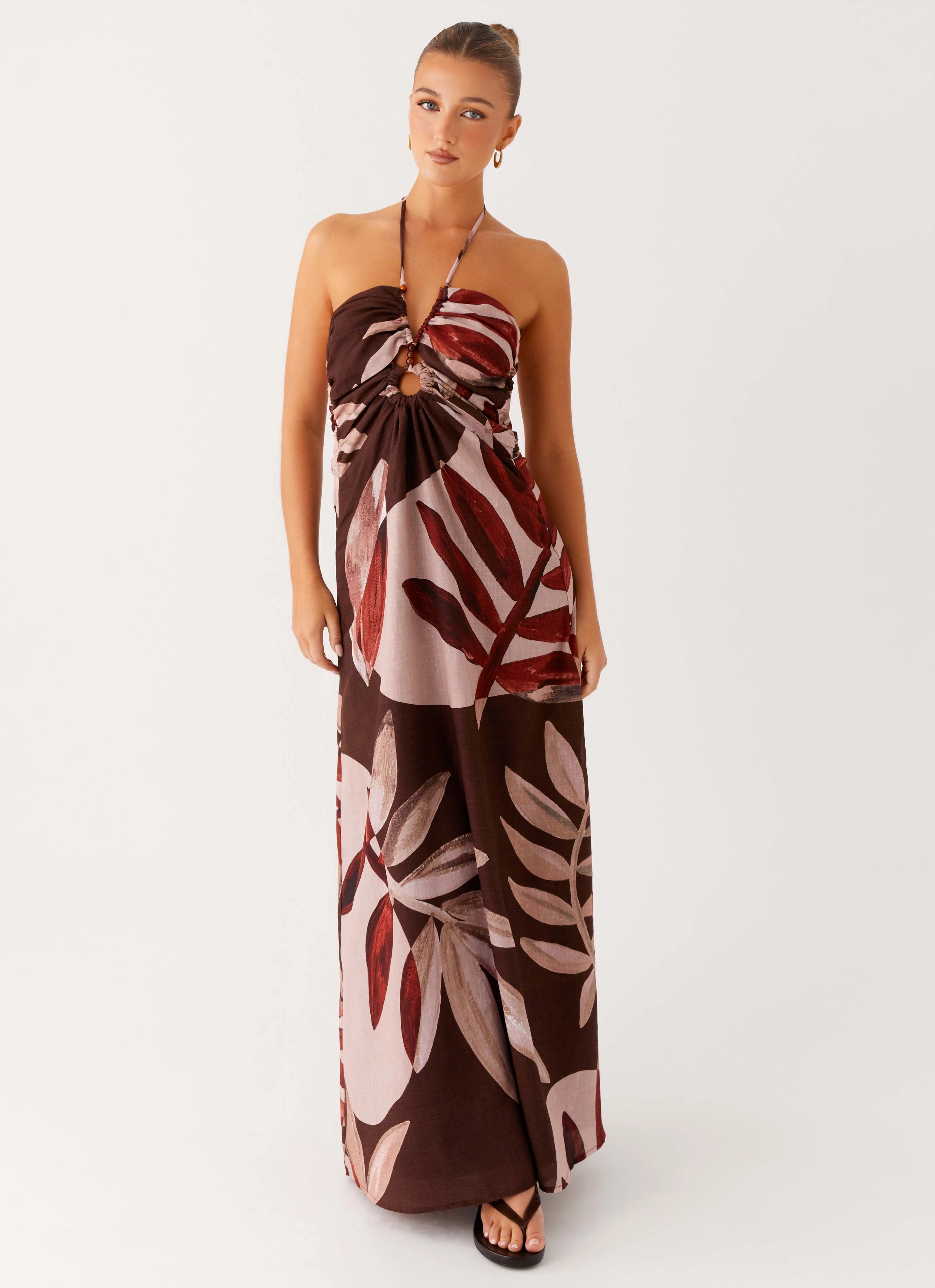Ramona Linen Maxi Dress - Cinnamon Palm Contrast-Lining
