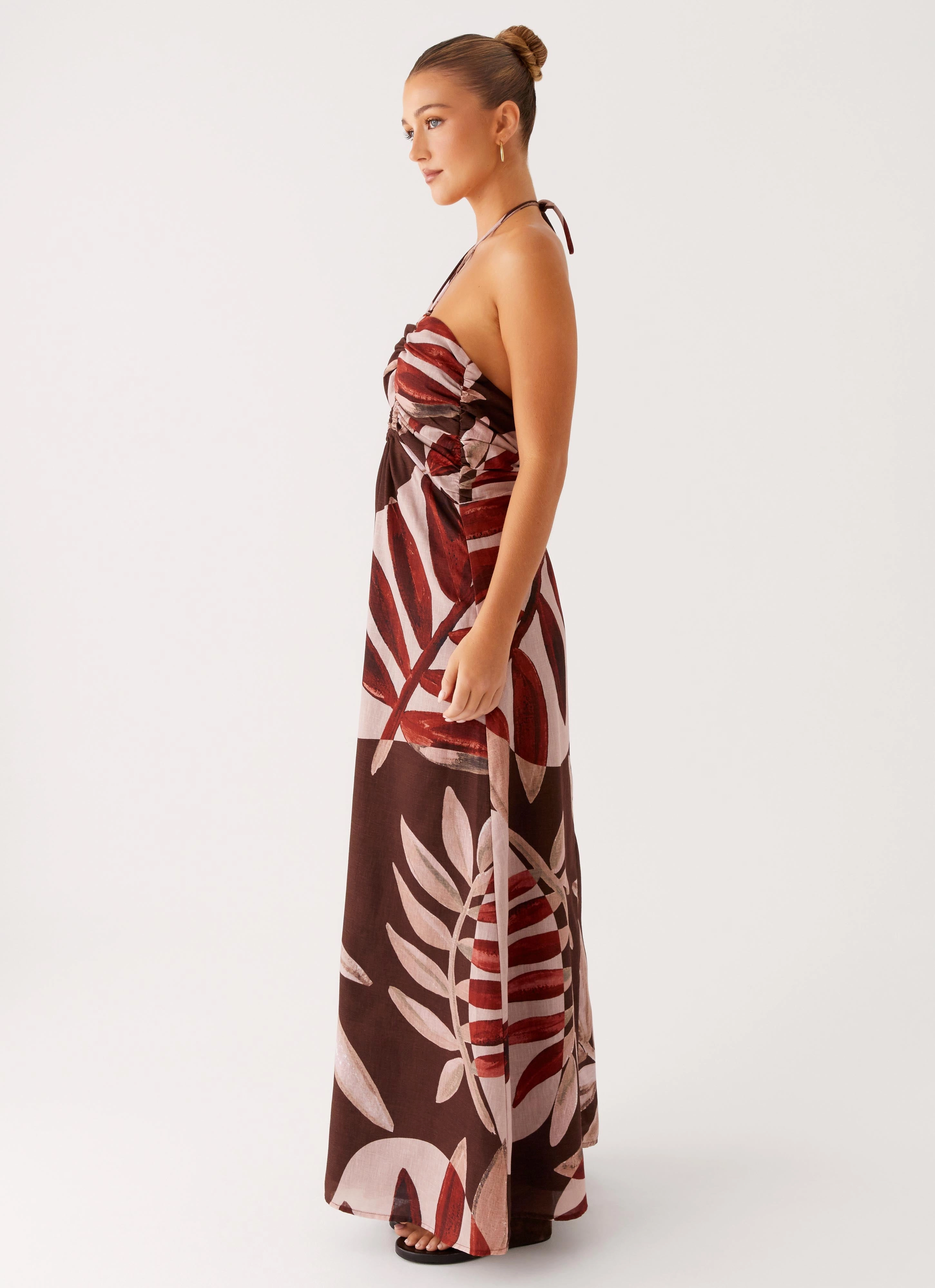 Versatile Comfort Slim-fit Ramona Linen Maxi Dress - Cinnamon Palm