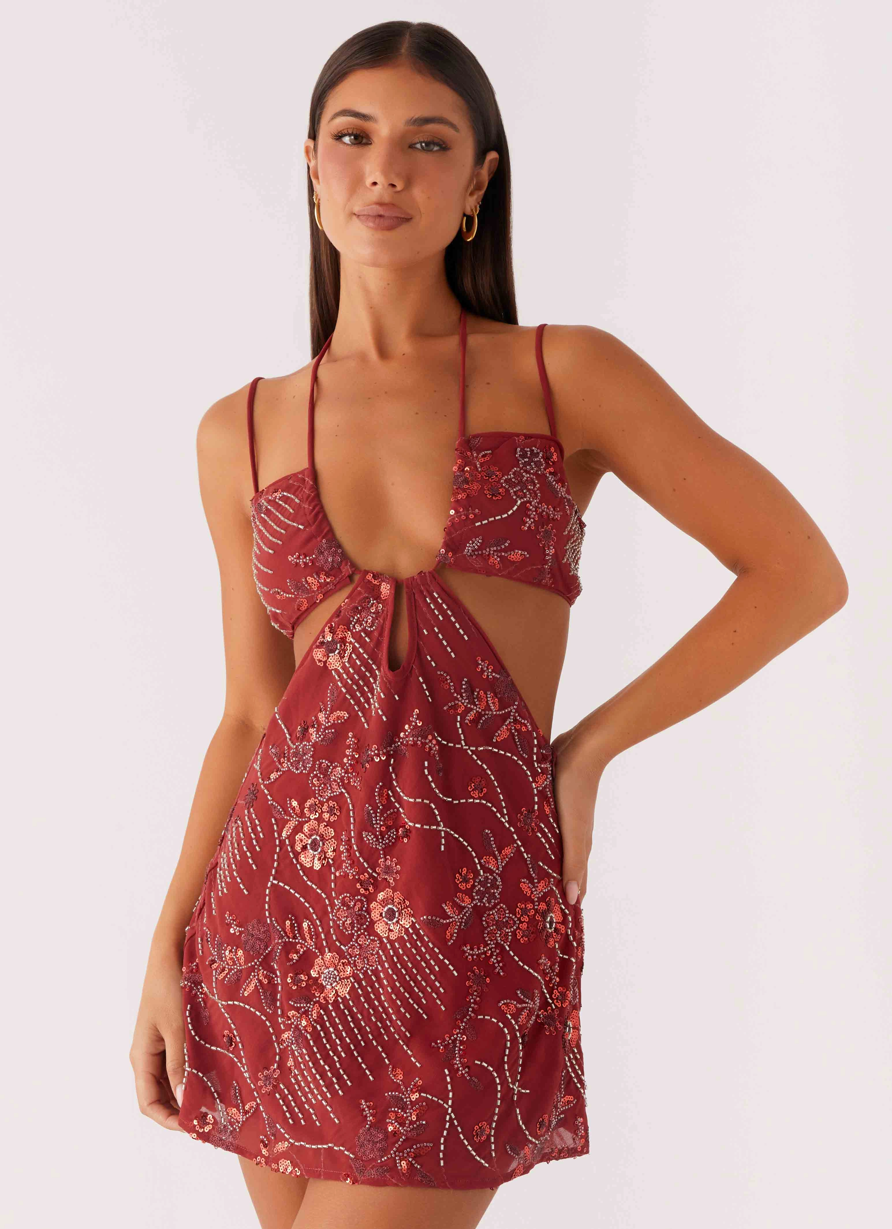 Sahara Nights Beaded Mini Dress - Rust Relax Layers