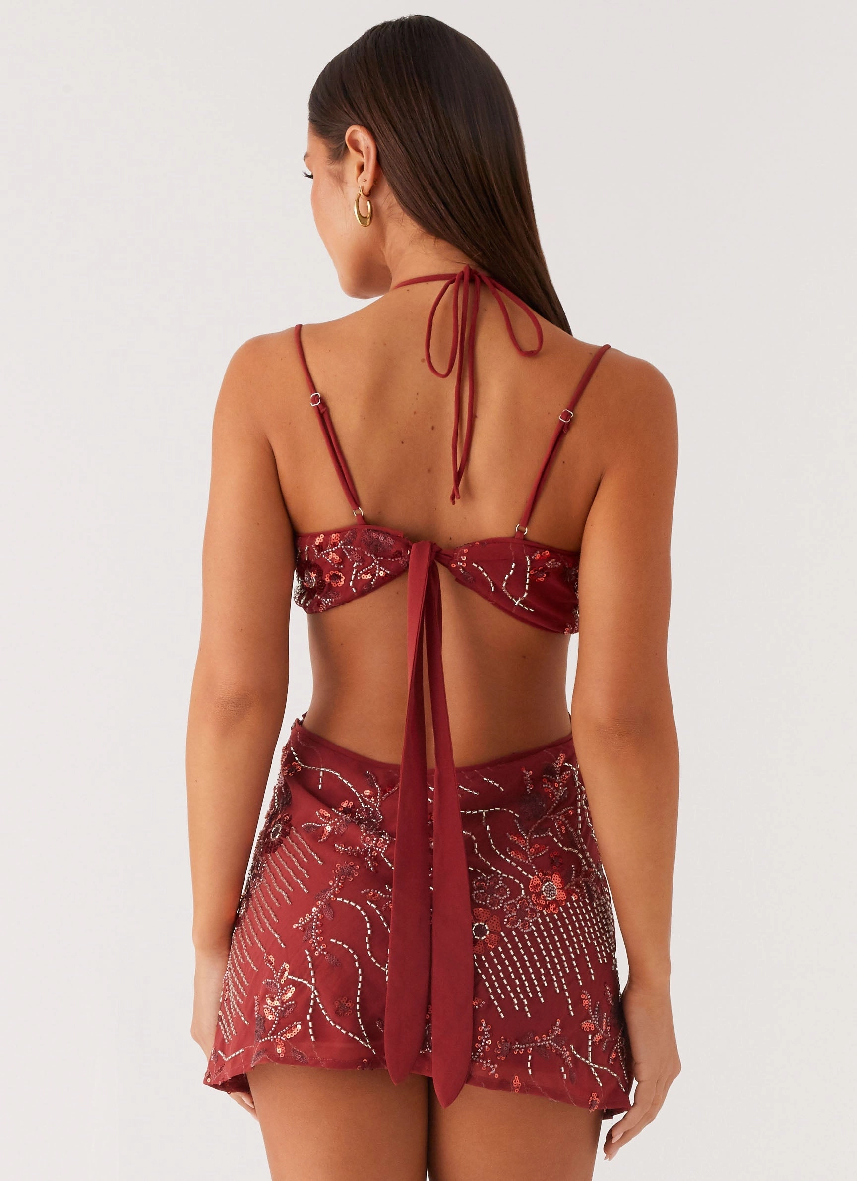 Urban Aesthetic Elegant Look Sahara Nights Beaded Mini Dress - Rust