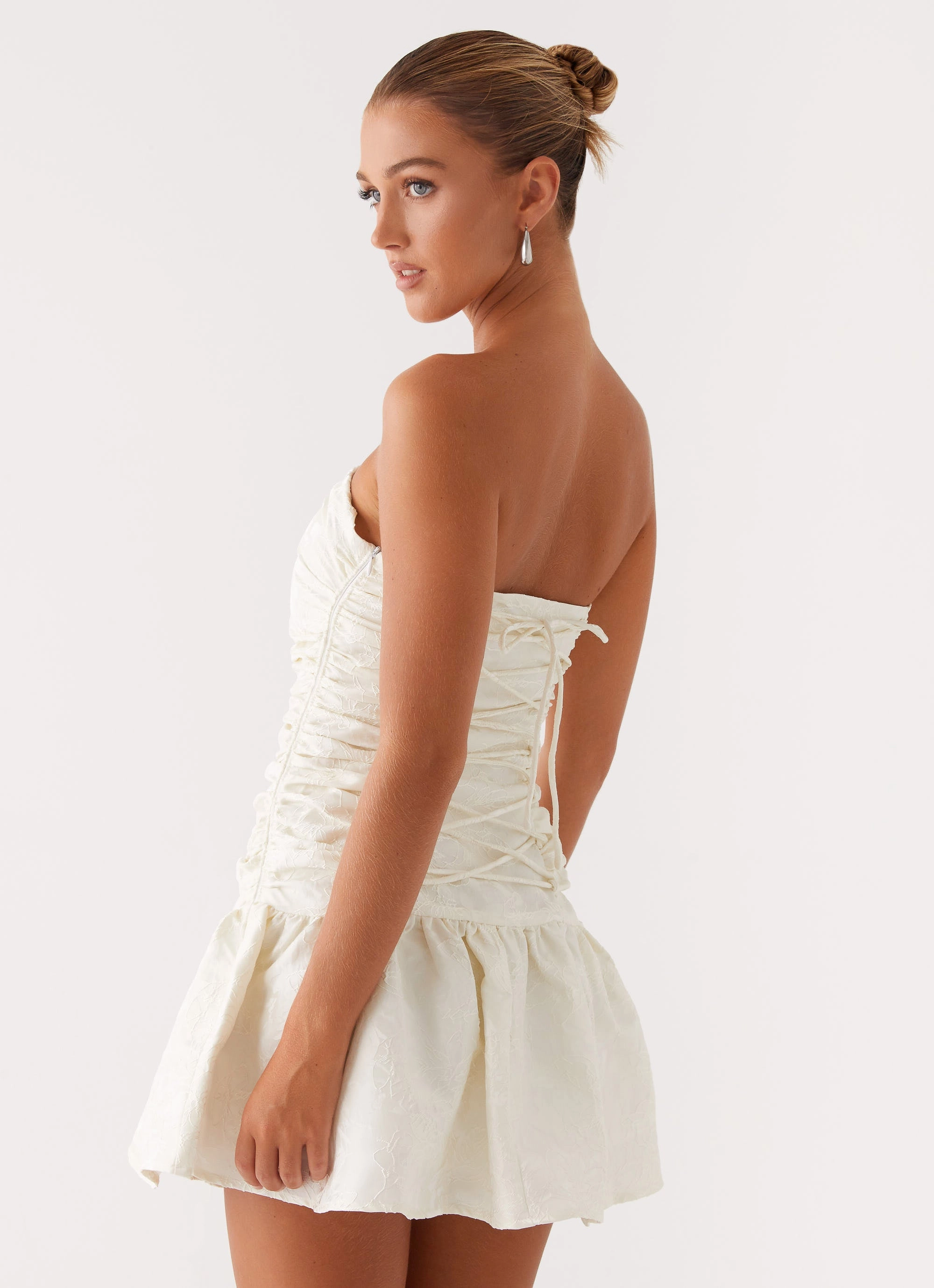 Leather Look Cool Tone Ray Of Light Mini Dress - White