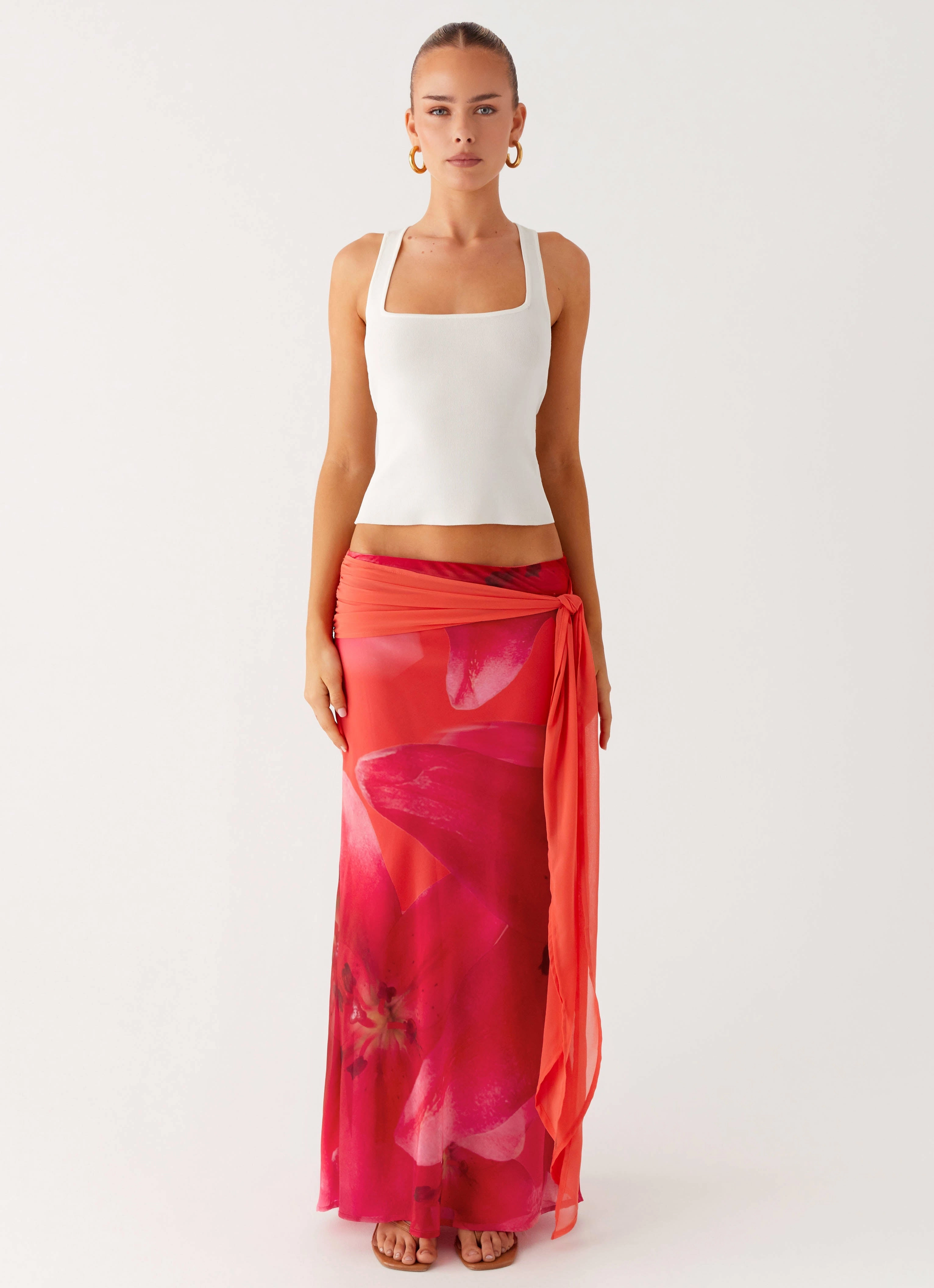 Raya Maxi Skirt - Peach Watermelon Flower Simple Flow All Day