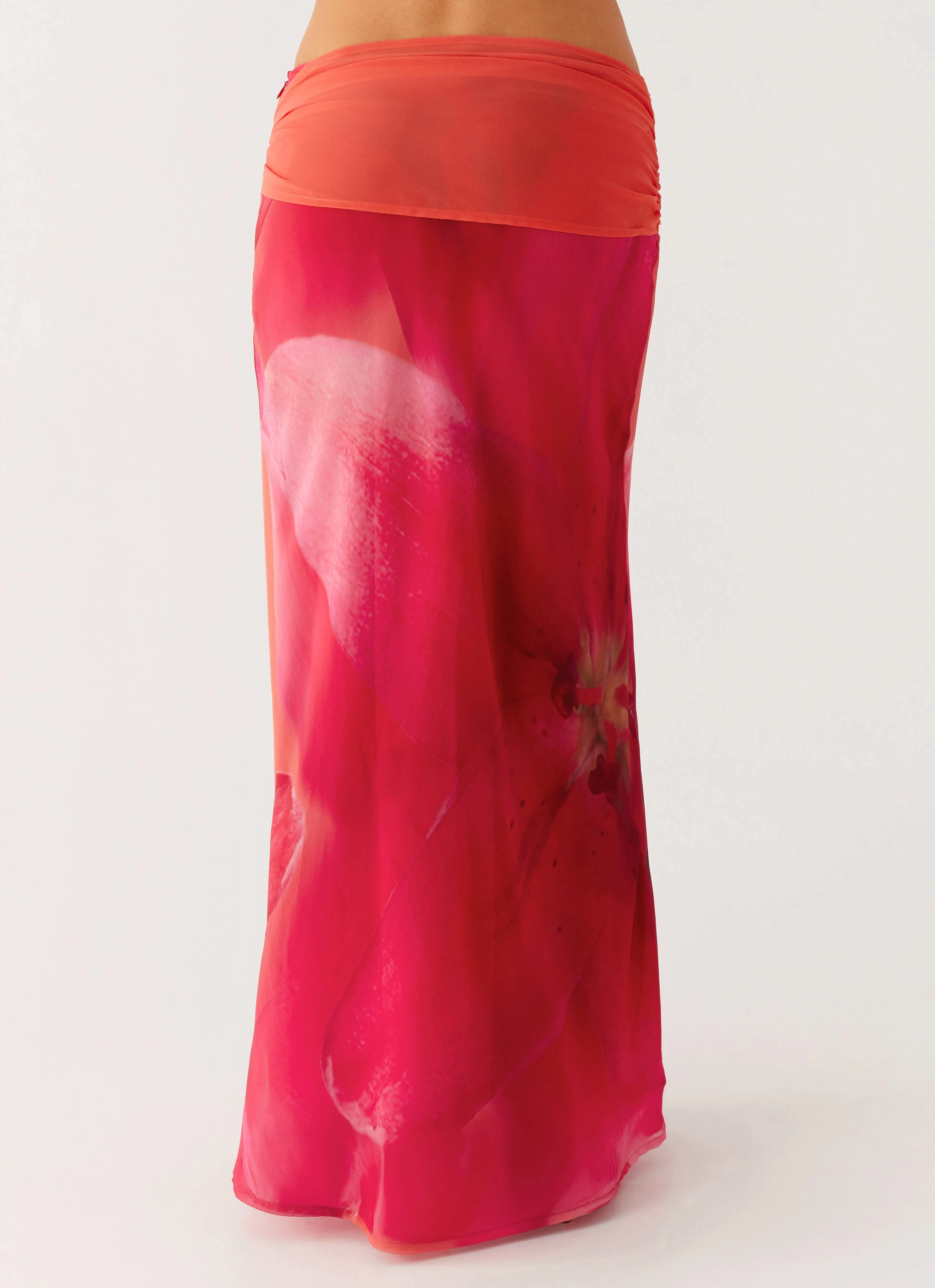Raya Maxi Skirt - Peach Watermelon Flower Light Comfort Ankle length