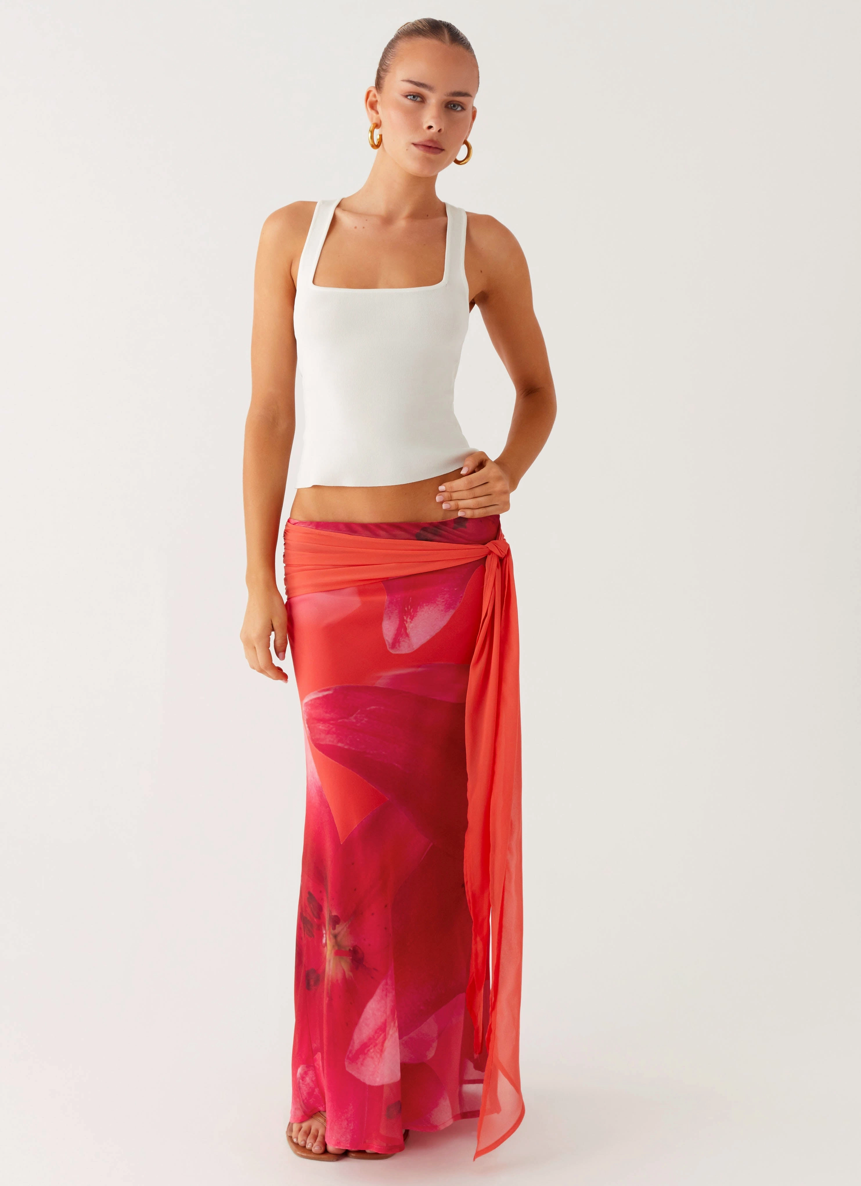 Multi Purpose Raya Maxi Skirt - Peach Watermelon Flower