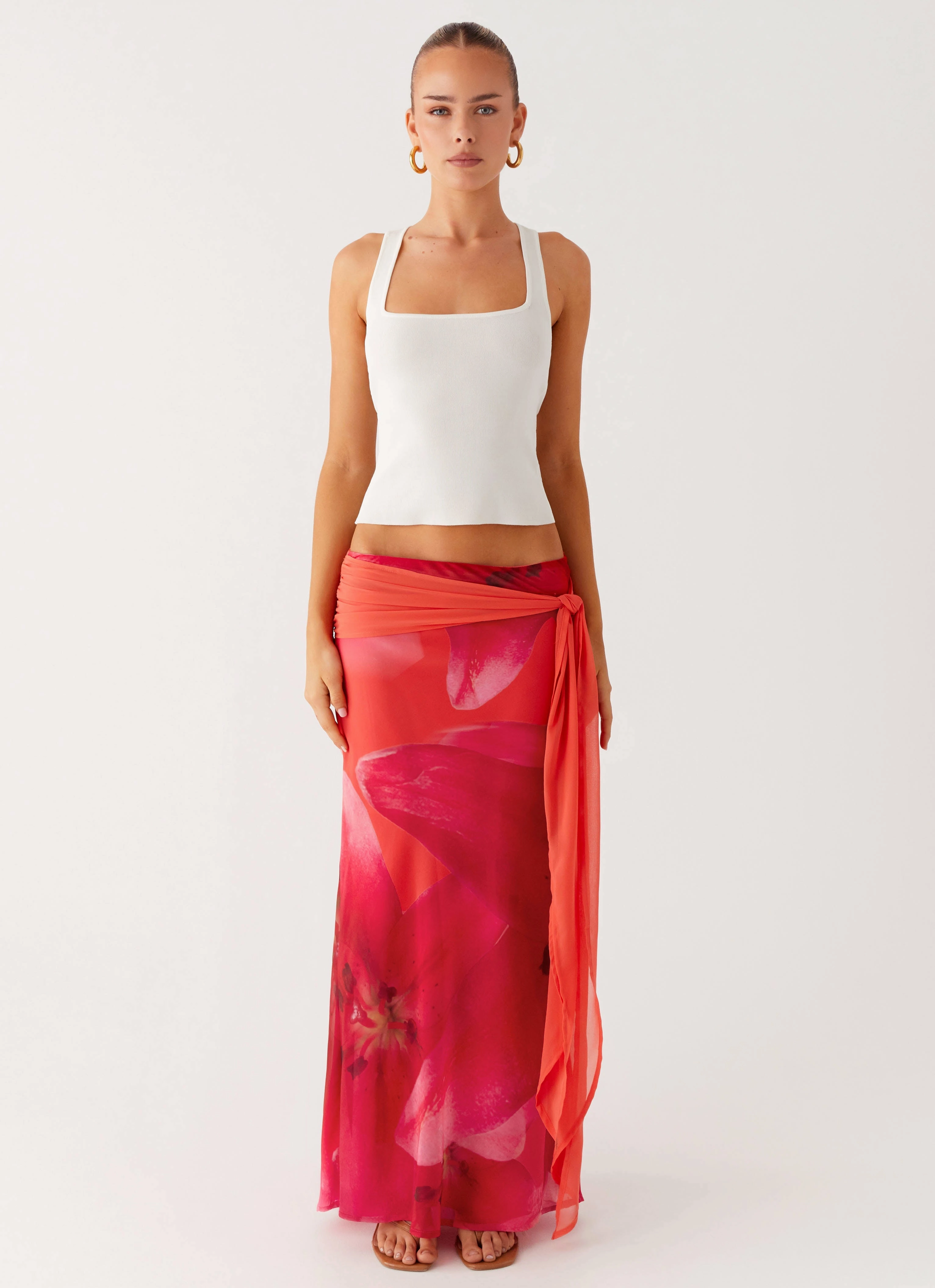 Street Style Easy Outfit Raya Maxi Skirt - Peach Watermelon Flower