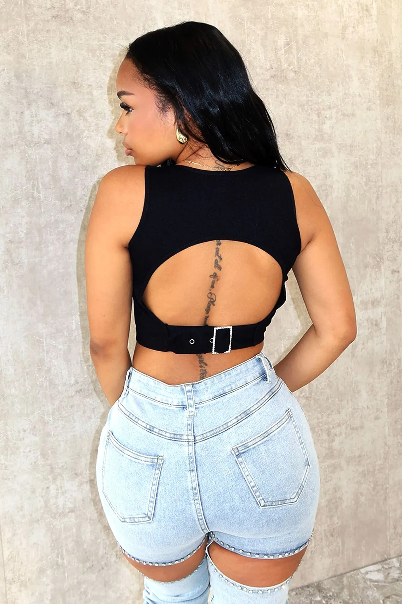 Modern Silhouette Ready To Go Rhinestone Buckle Top