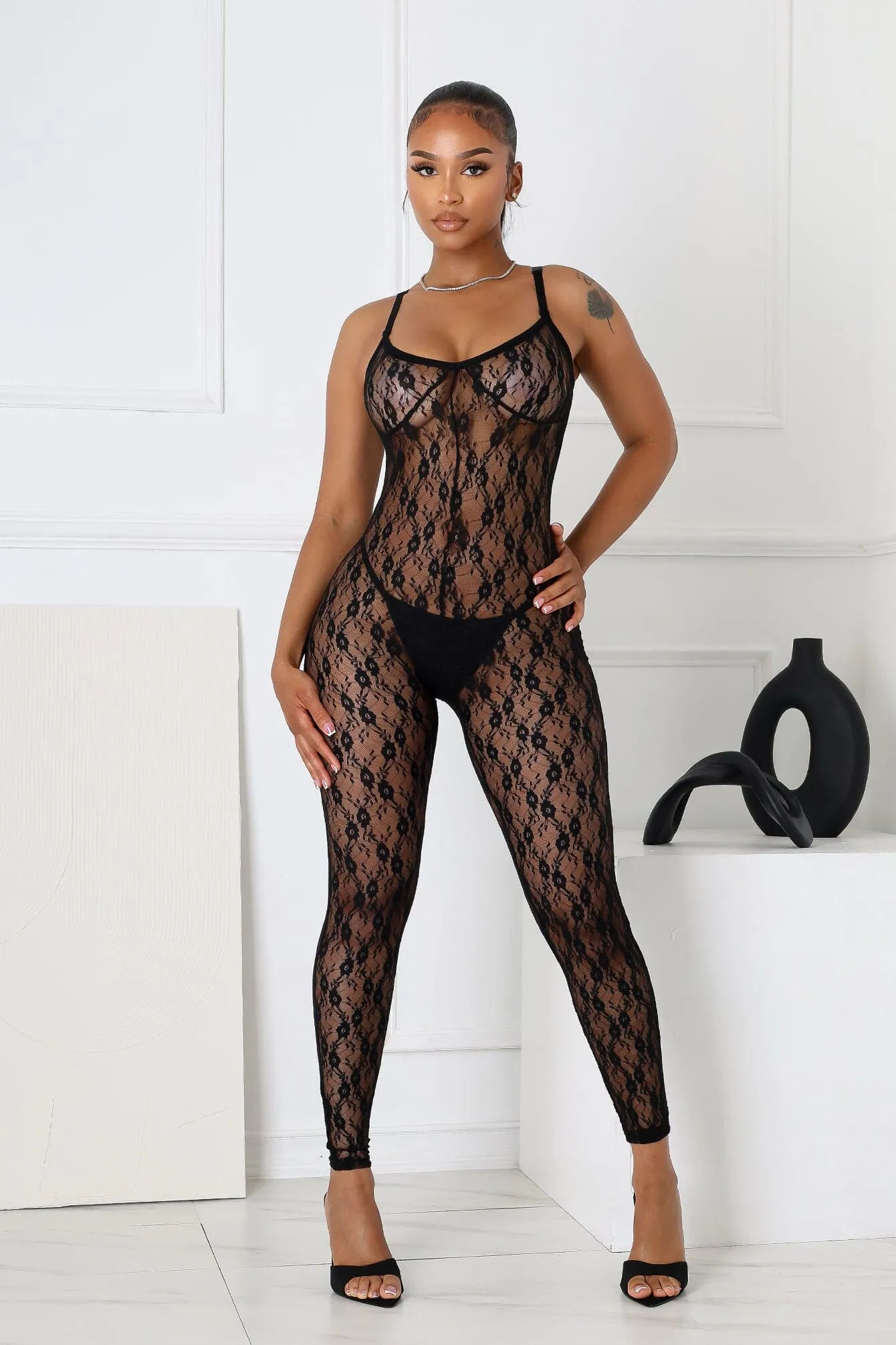 Ready to Slay Skinny Leg Lace Jumpsuit Wrinkle Free Fabric