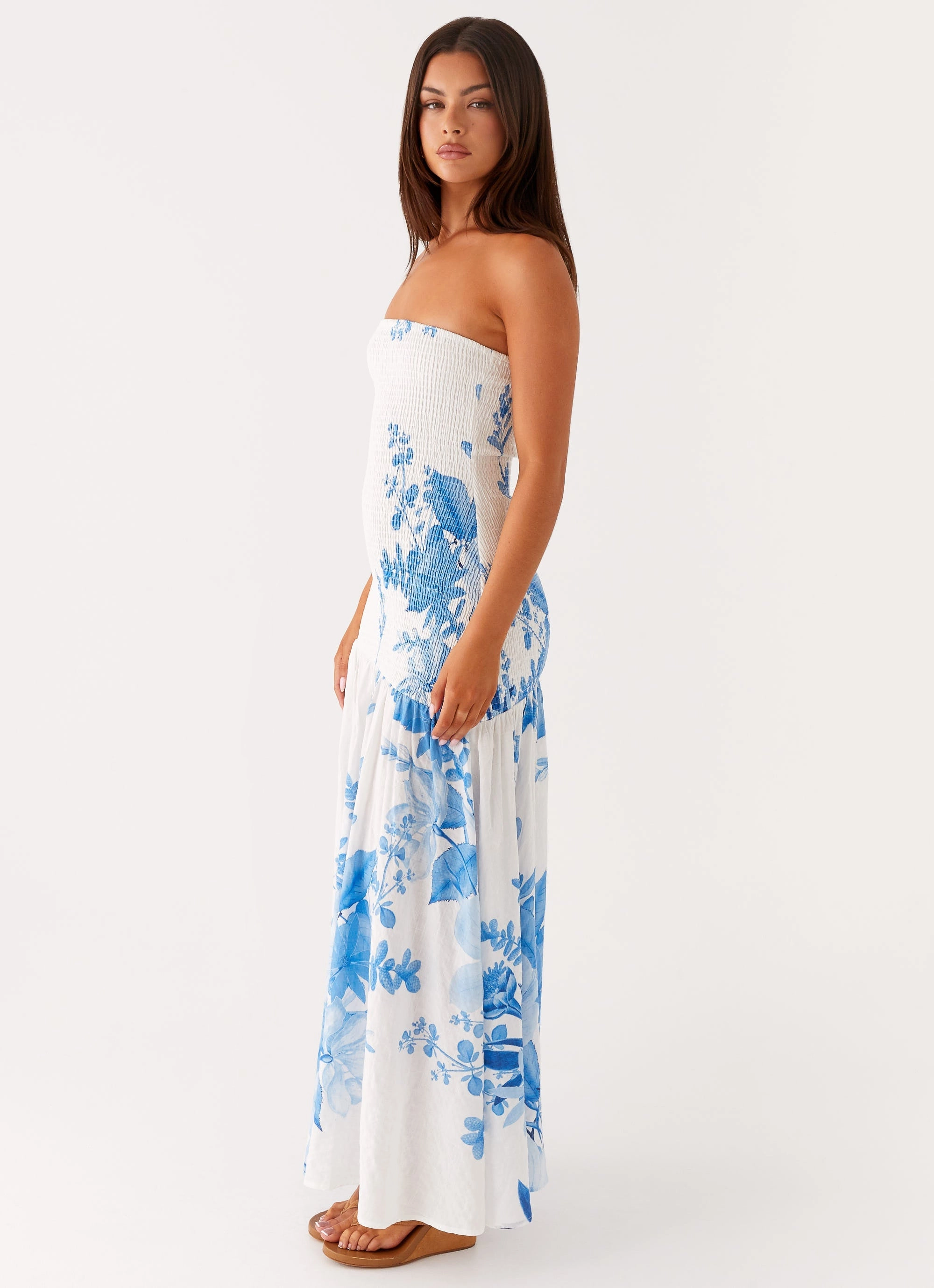 Rebecca Maxi Dress - Blue Floral Print Polite Vibe