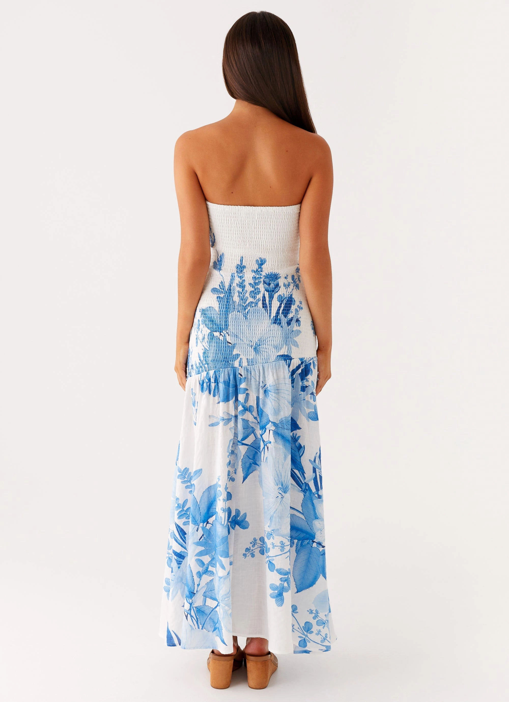 Stain-Resistant Rebecca Maxi Dress - Blue Floral Print