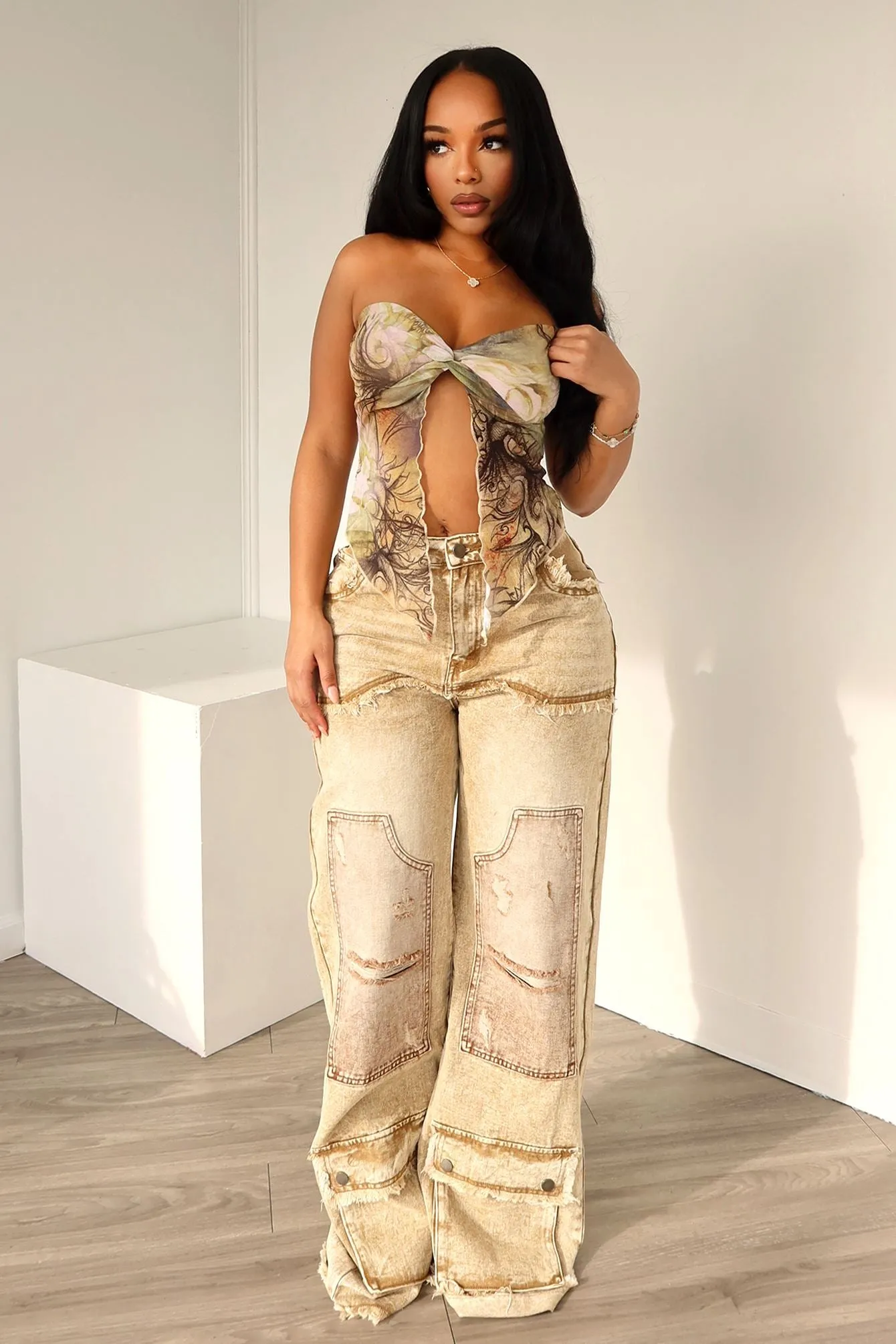 Rebye Frayed Washed Jeans Structured fabric Layered Look