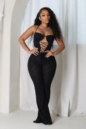 HighWaistSupport Non slip grip Nevaeh Mesh Lace Halter Padded Jumpsuit