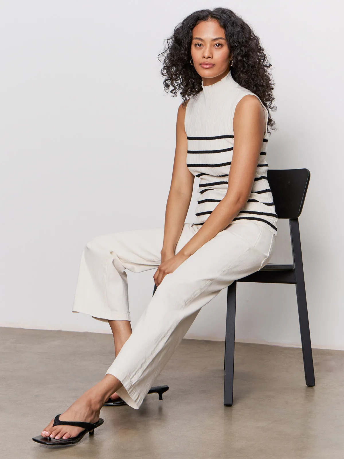 Corduroy texture Adjustable drawstring League Crop Jeans Light Oat