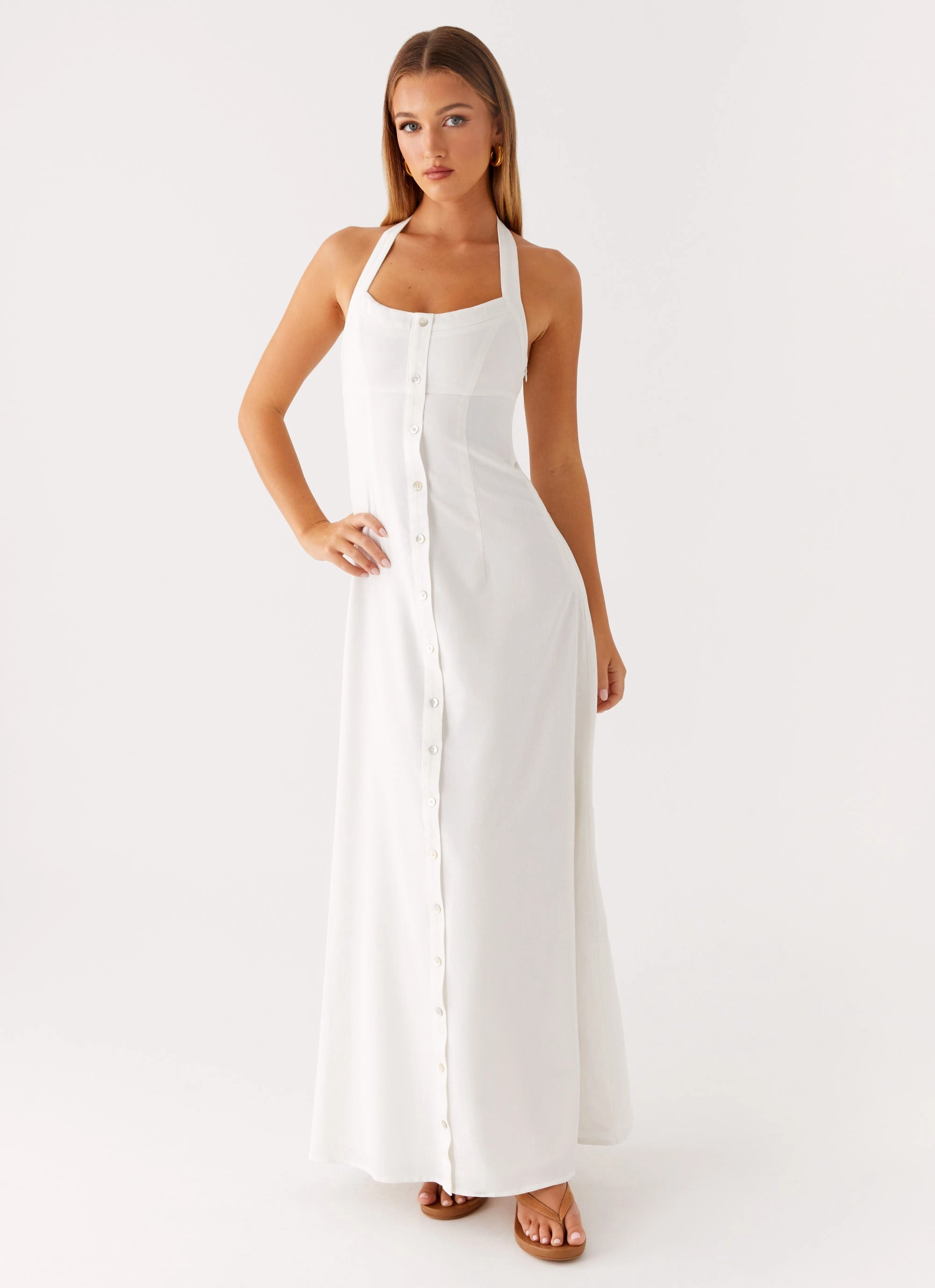 Vibrant Hue Quilted-Lining Jovanni Maxi Dress - White