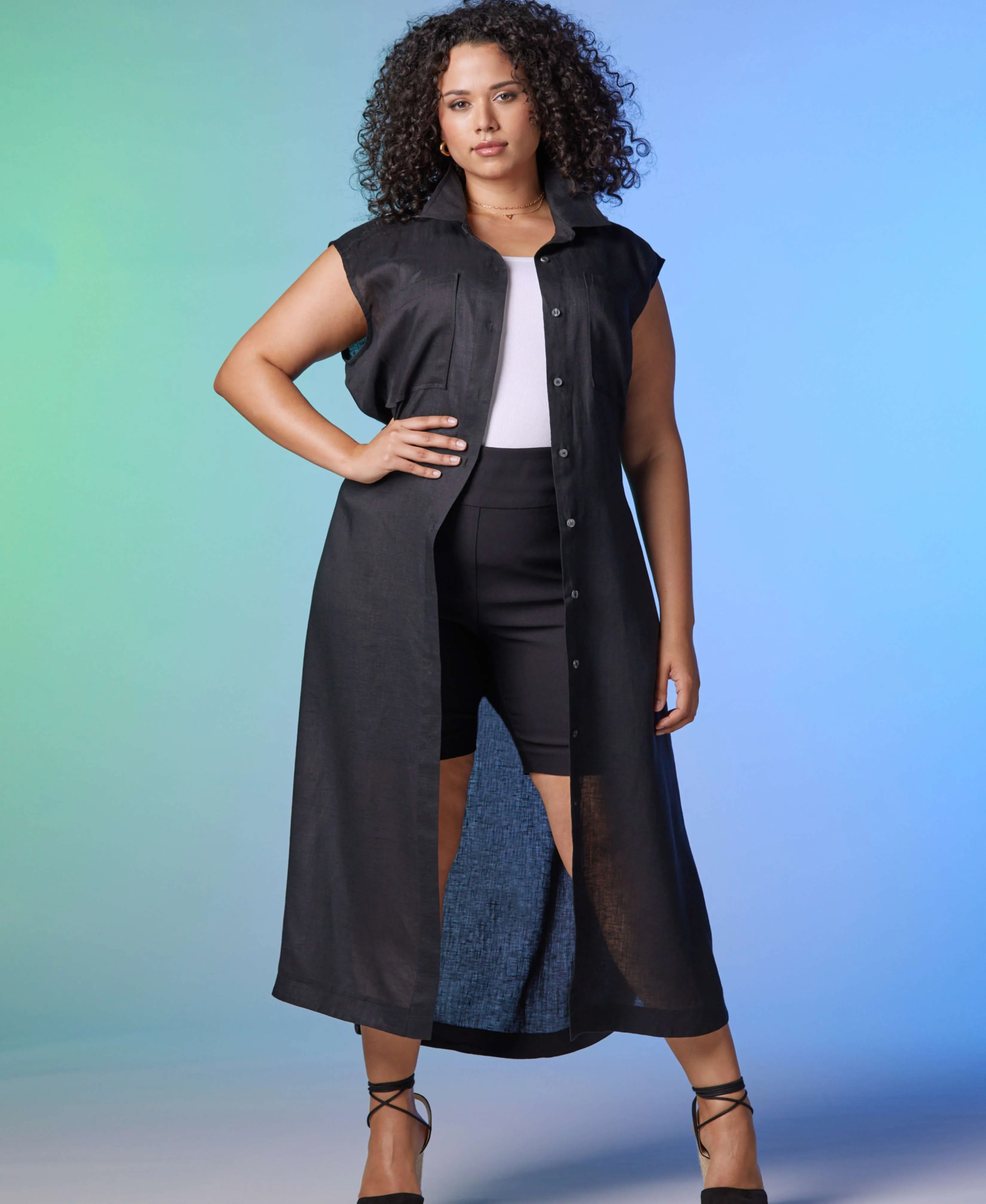 Plus Size Linen Shirtdress Urban Style