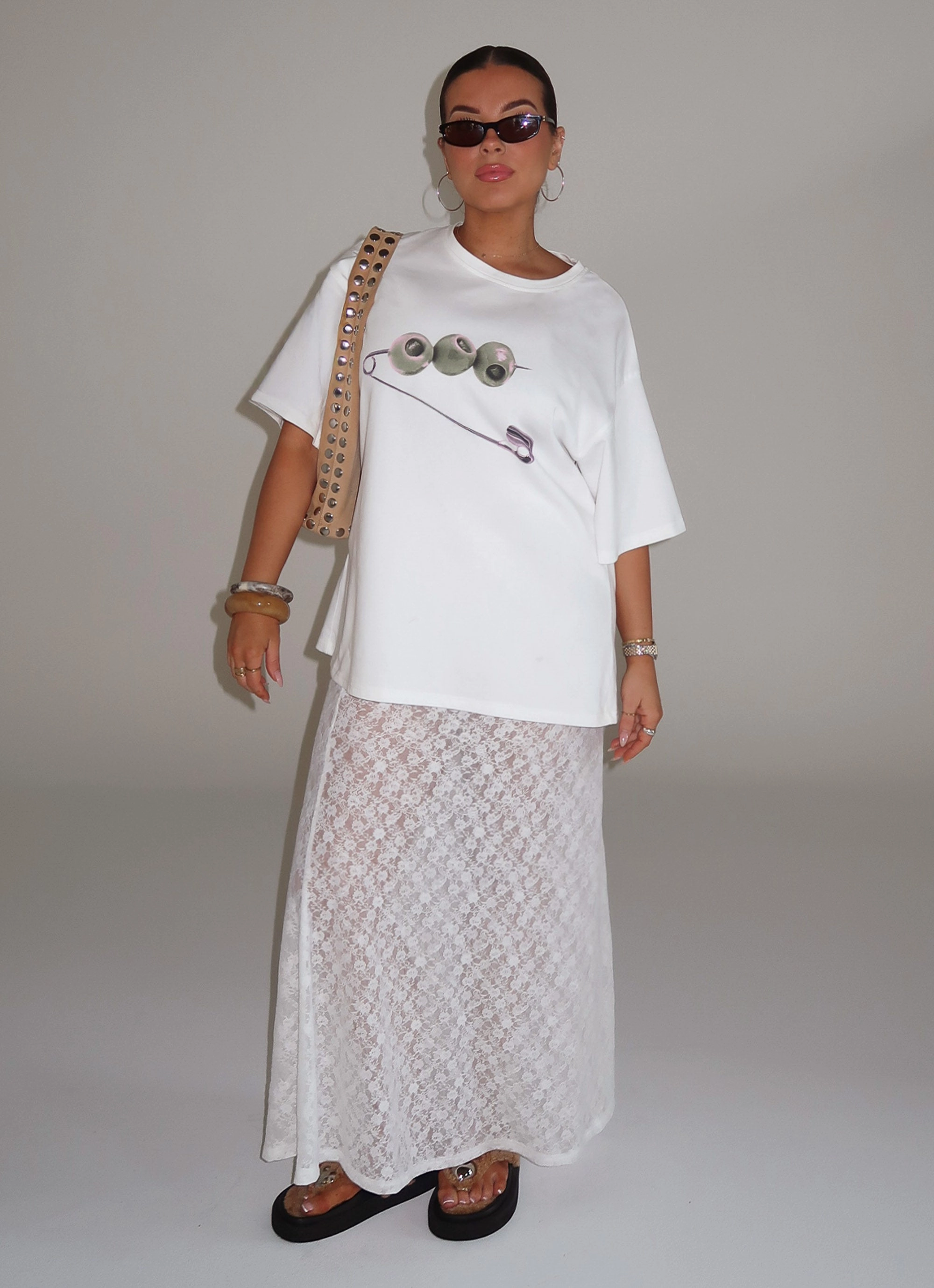 Jaz Lace Maxi Skirt - White Velvet Finish
